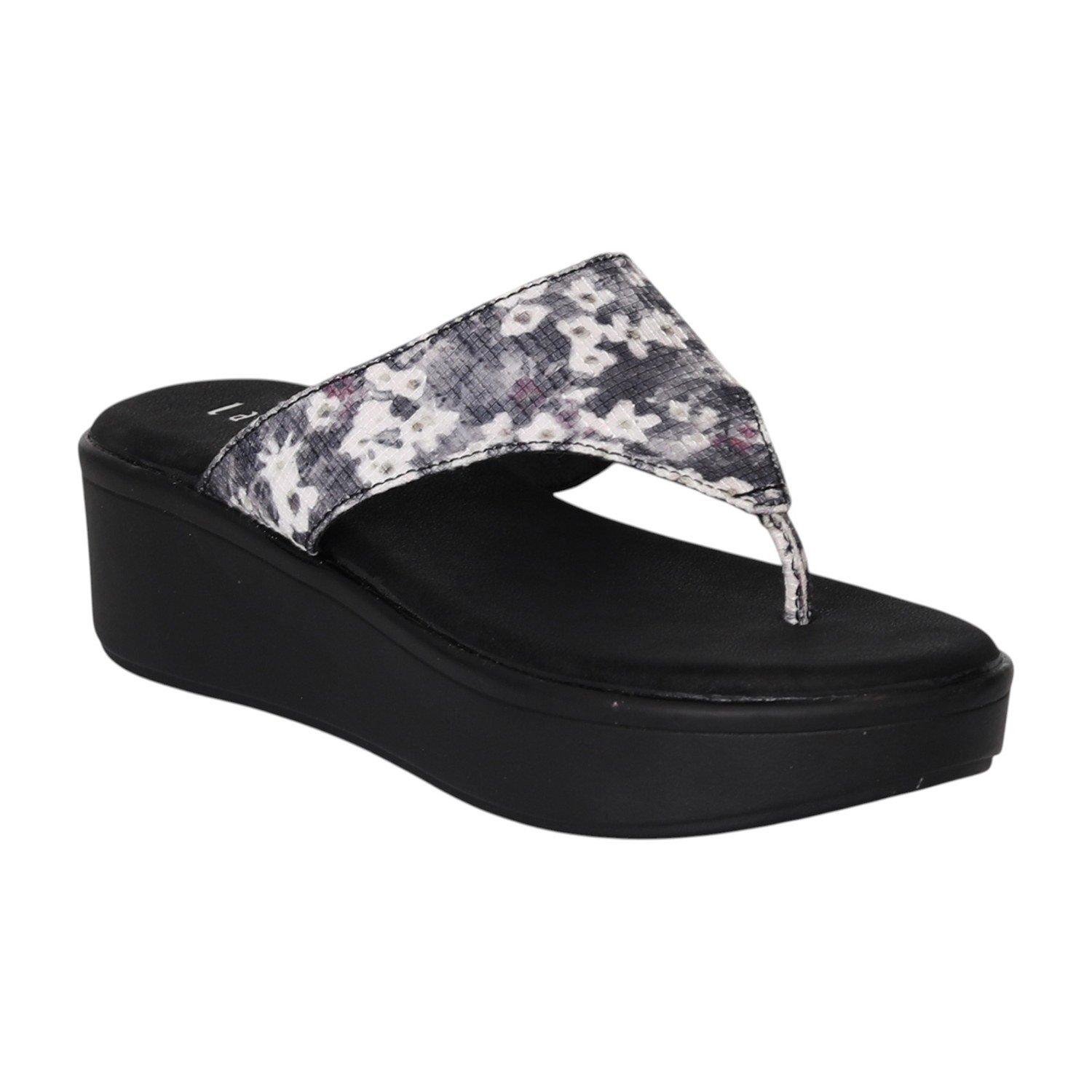Women Black Floral Lift Platform Sandals