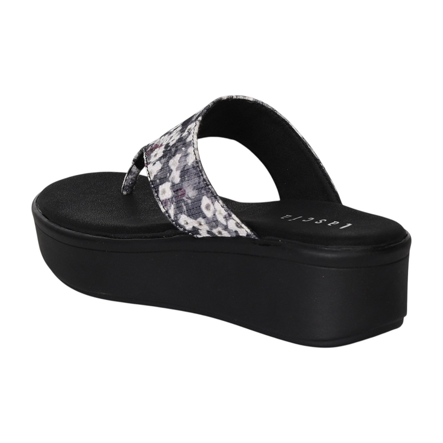 Women Black Floral Lift Platform Sandals