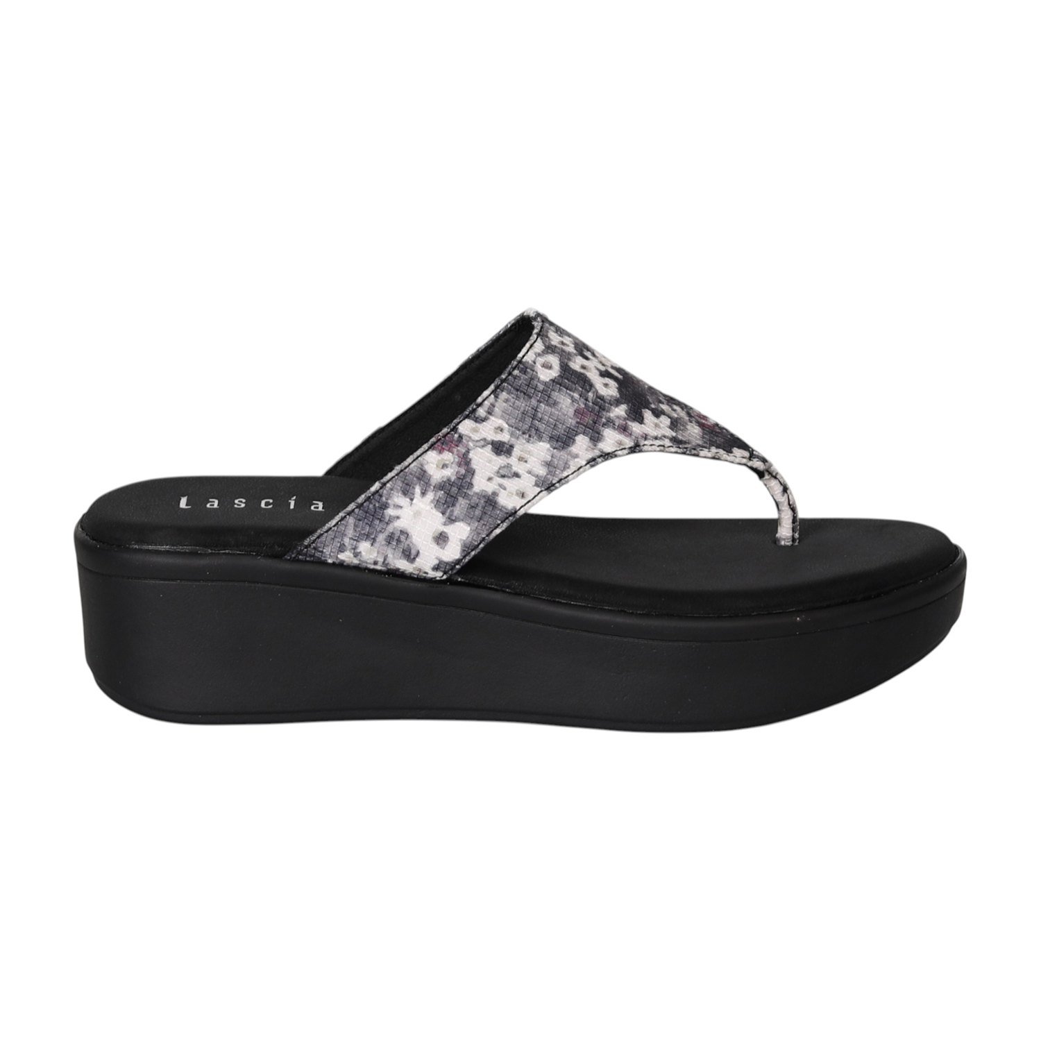 Women Black Floral Lift Platform Sandals
