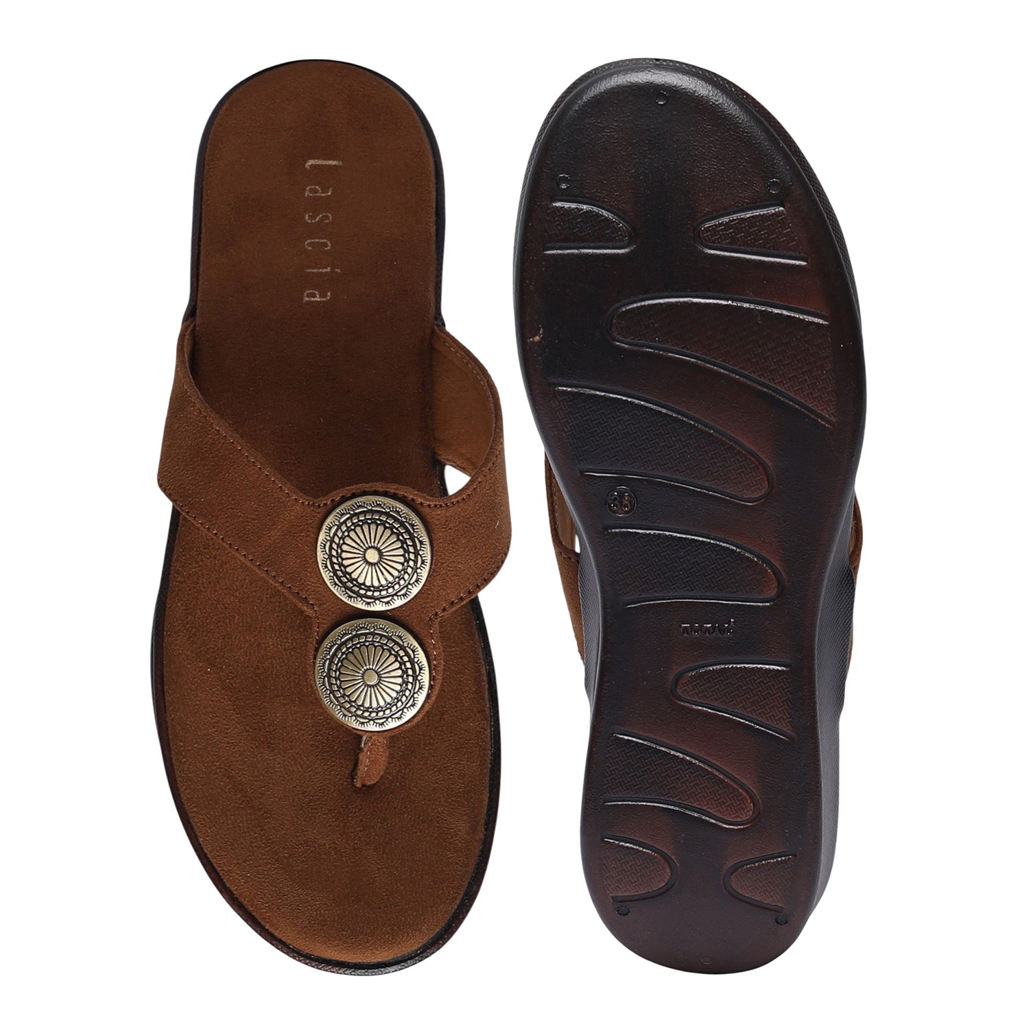 Women Brown Metallic Detail Thongs