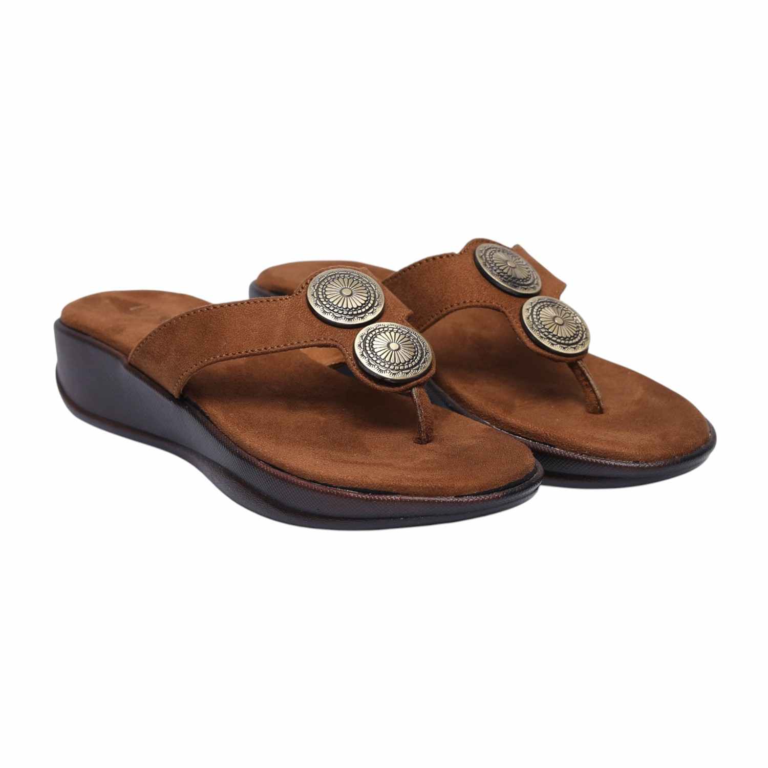 Women Brown Metallic Detail Thongs