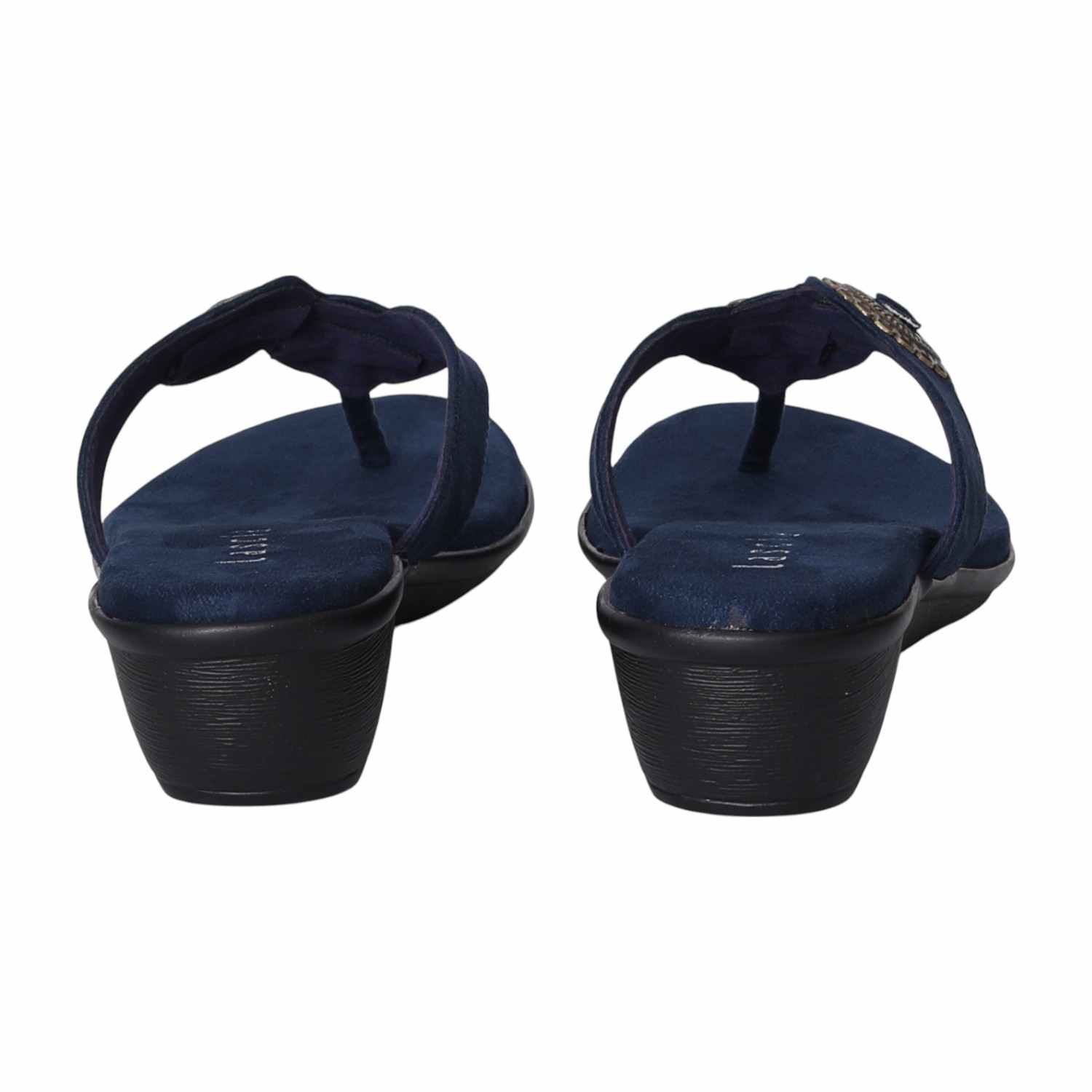 Women Blue Thong Wedges  with Metallic Emballishment