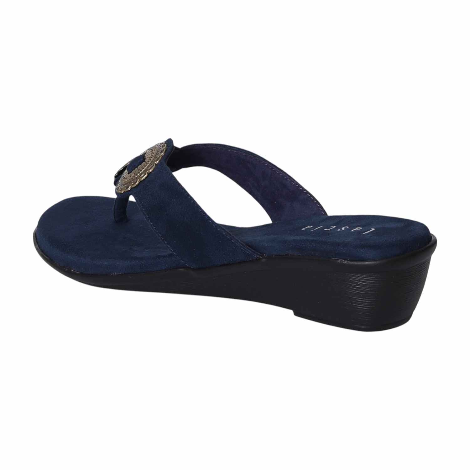 Women Blue Thong Wedges  with Metallic Emballishment
