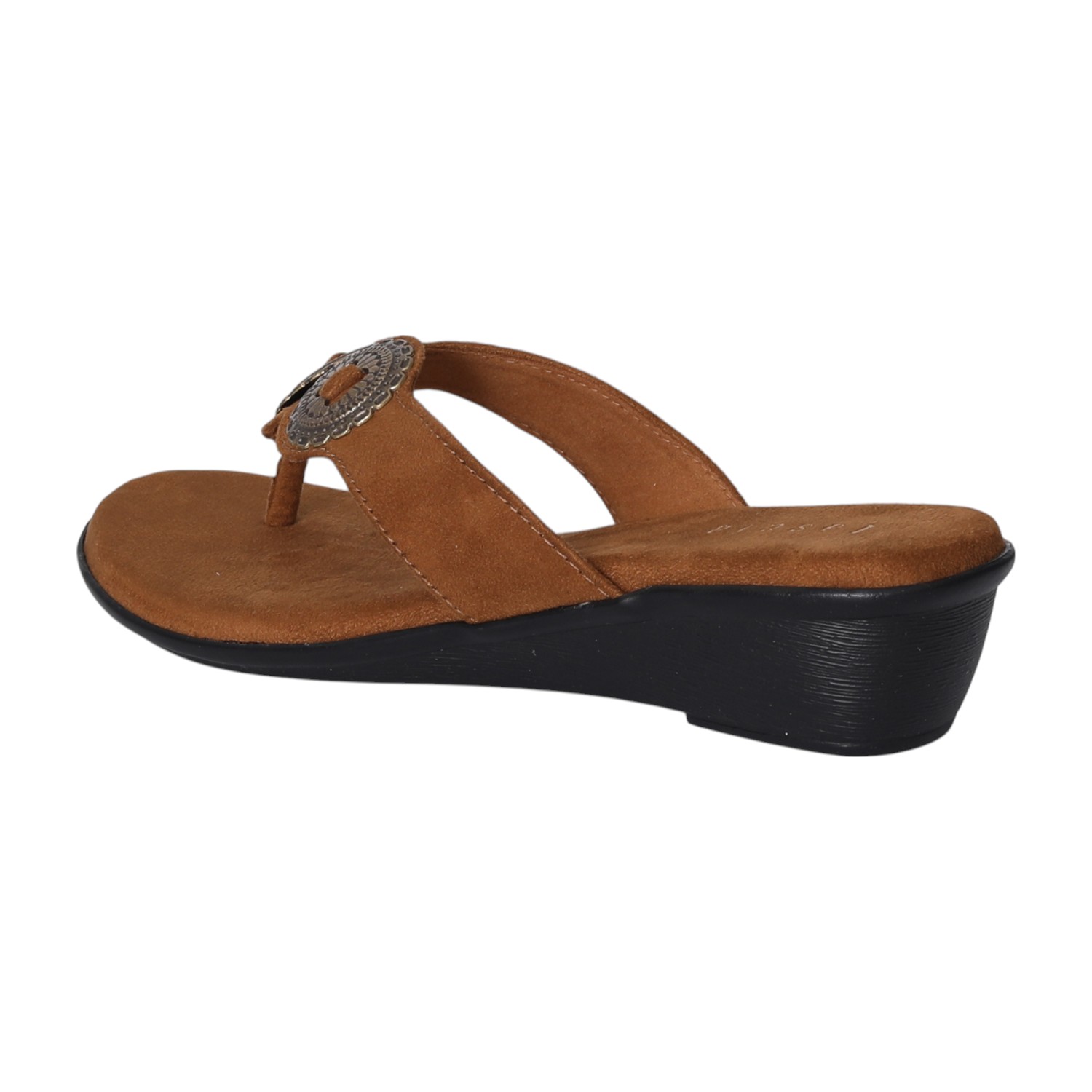 Women Bronze Thong Wedges  with Metallic Emballishment