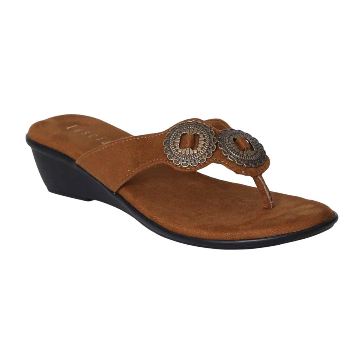 Women Bronze Thong Wedges  with Metallic Emballishment