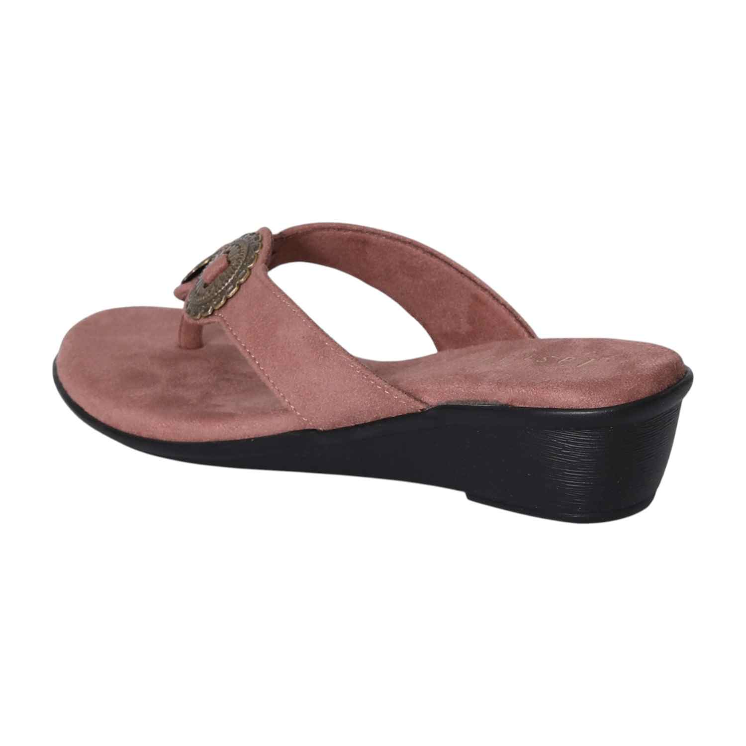 Women Peach Thong Wedges  with Metallic Emballishment