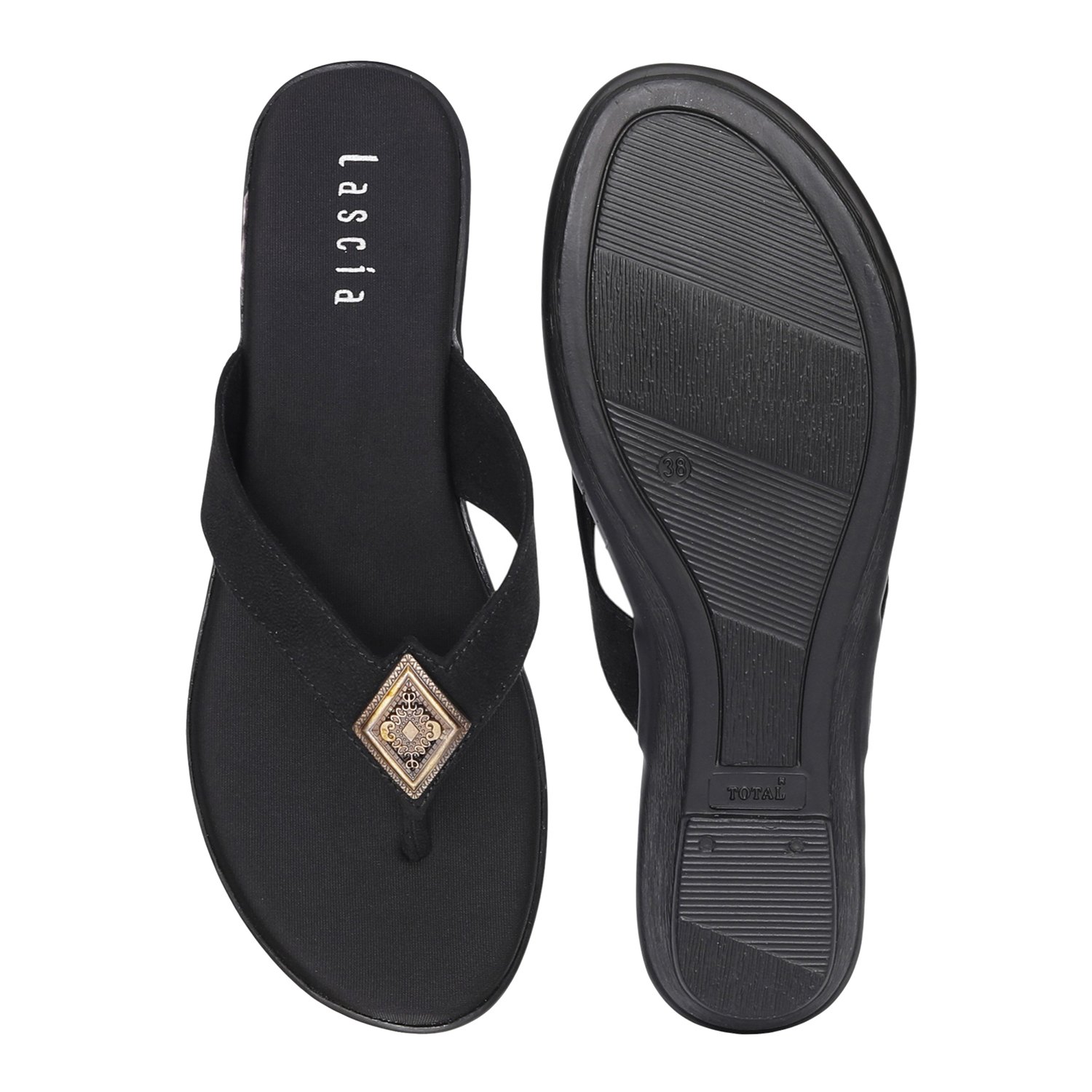Women Black Luxe Wedge Sandals