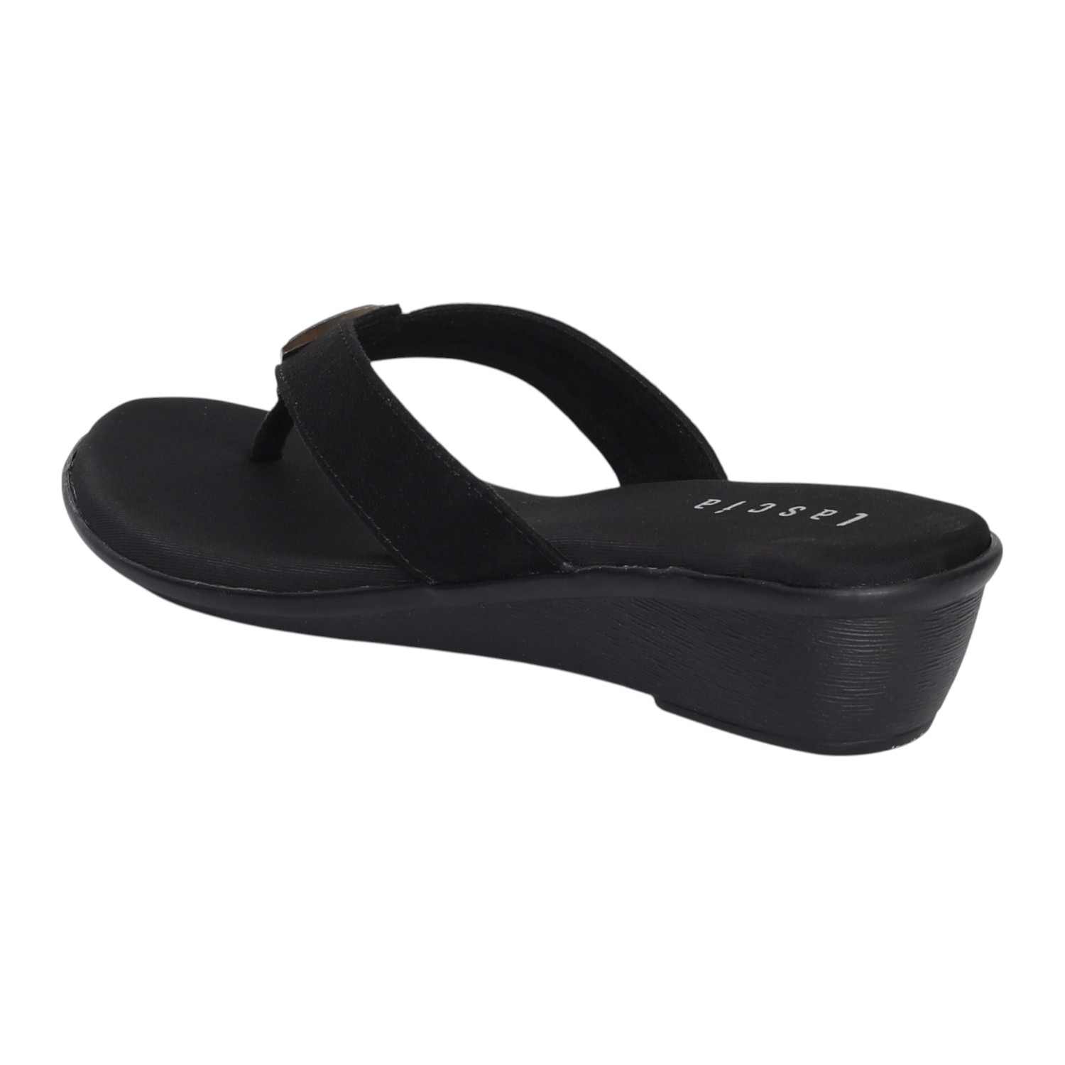 Women Black Luxe Wedge Sandals