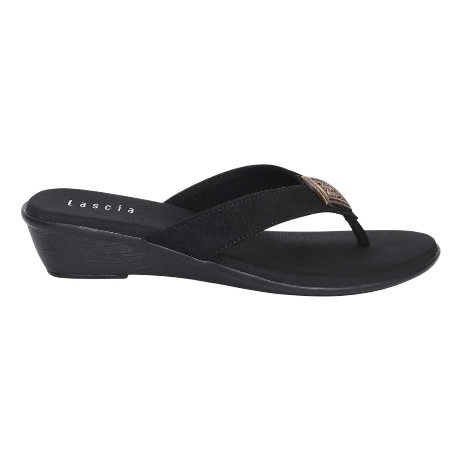 Women Black Luxe Wedge Sandals