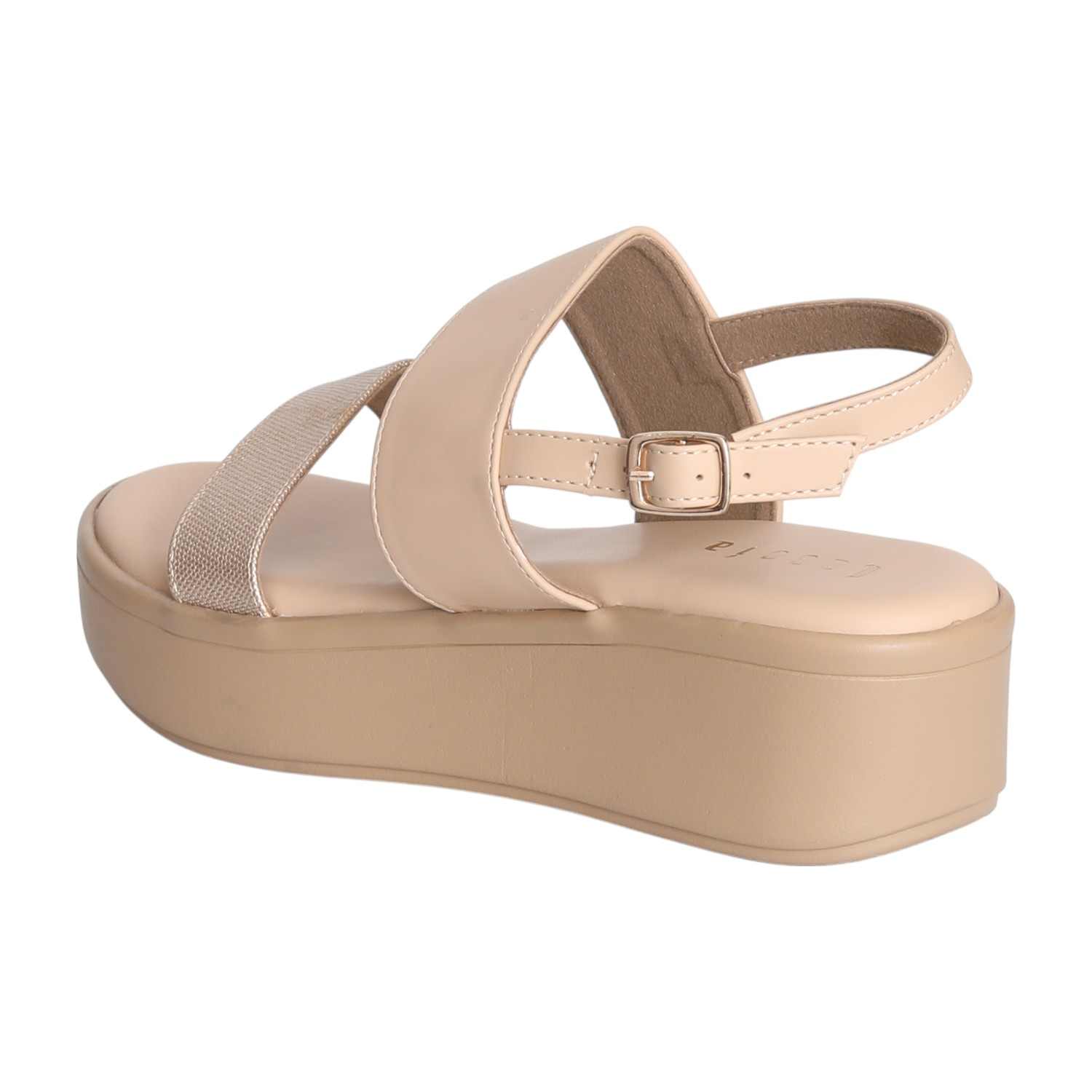 Women Beige Stride Dual Strap Platforms