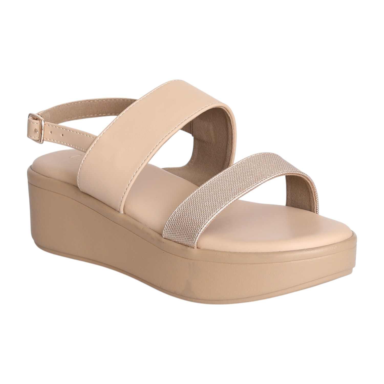 Women Beige Stride Dual Strap Platforms
