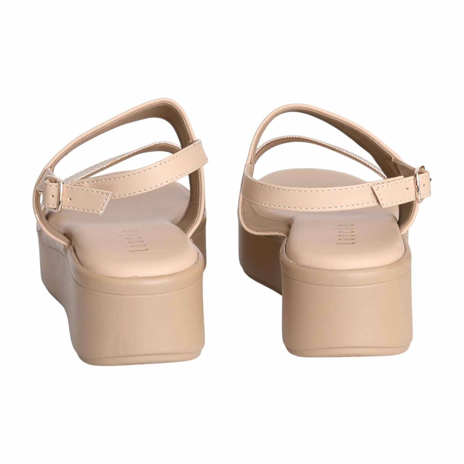 Women Beige Stride Dual Strap Platforms