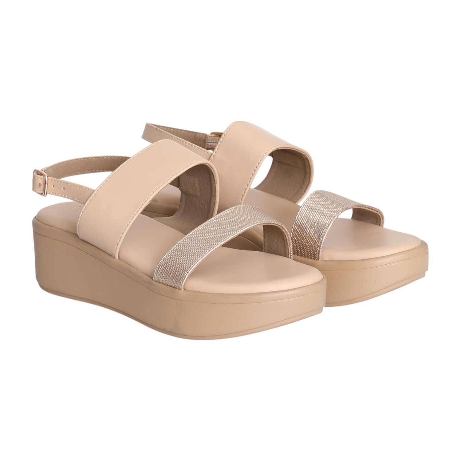 Women Beige Stride Dual Strap Platforms