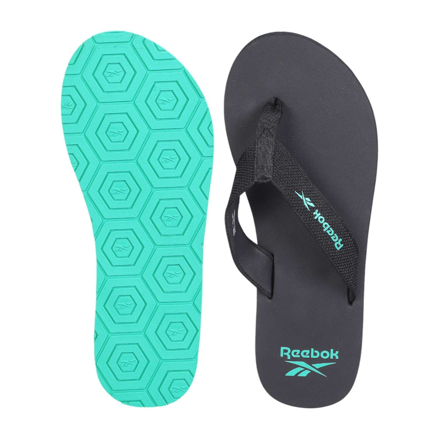 Men Black Flip Flops with Aqua Accents