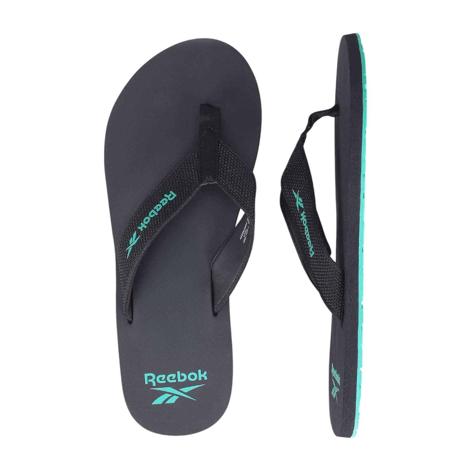 Men Black Flip Flops with Aqua Accents