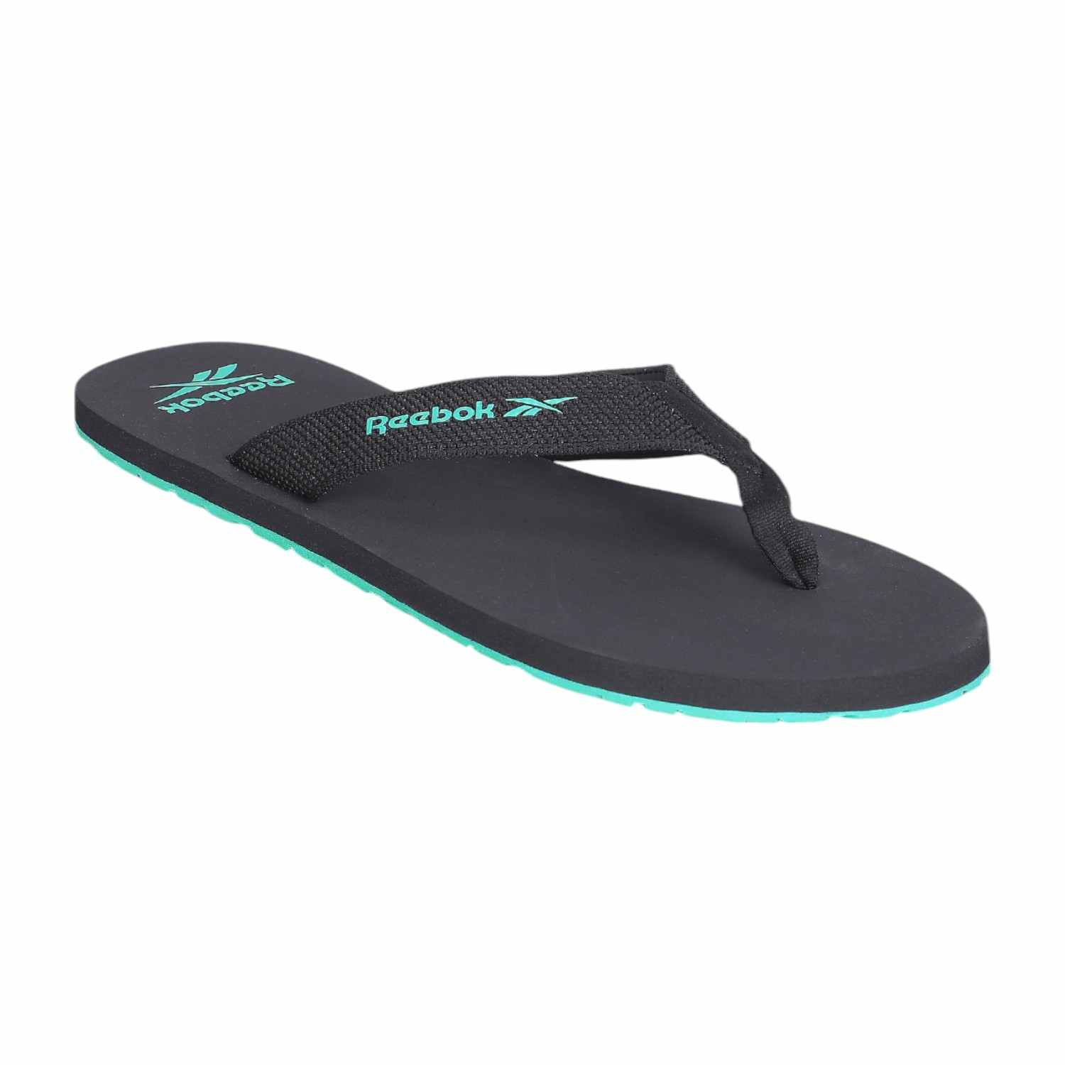 Men Black Flip Flops with Aqua Accents
