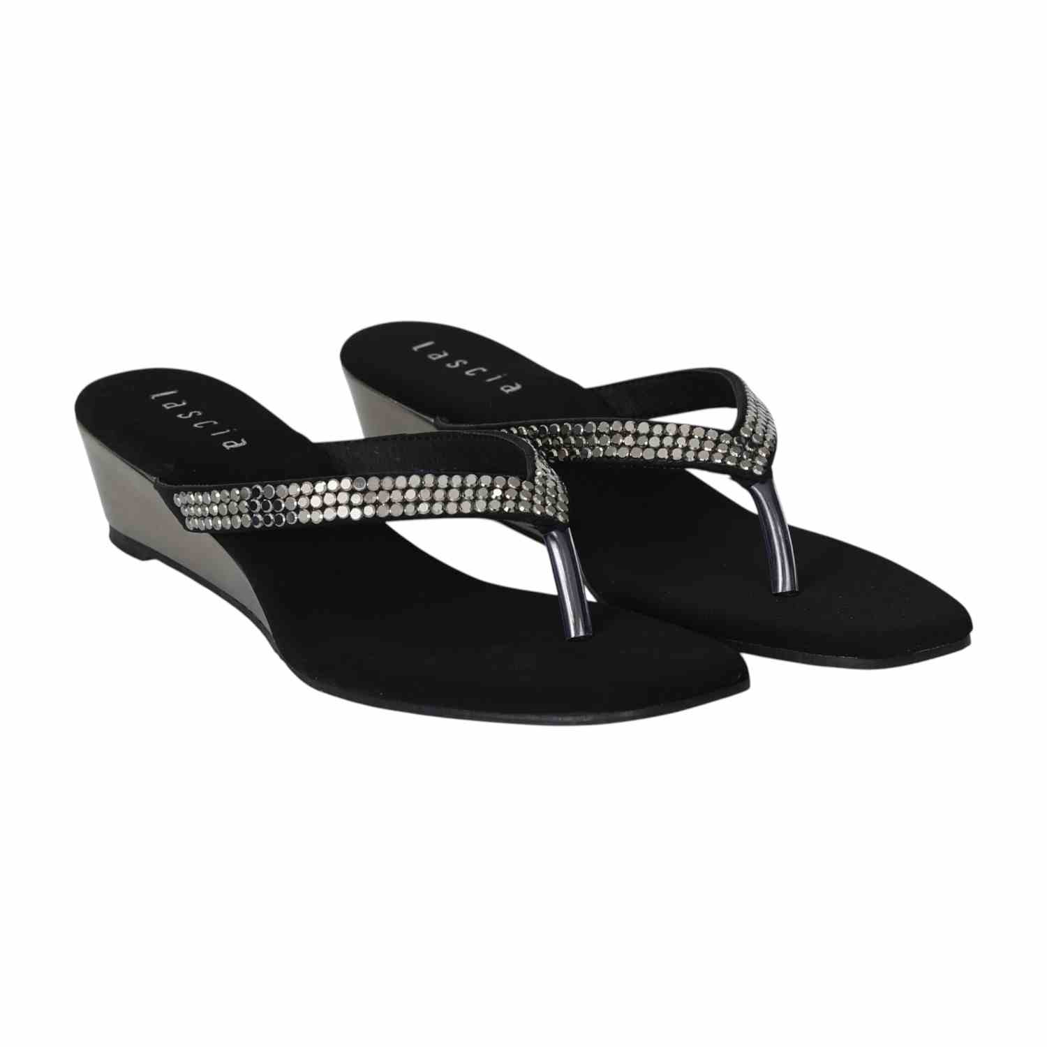 Women Black Glimmer Touch Sandals