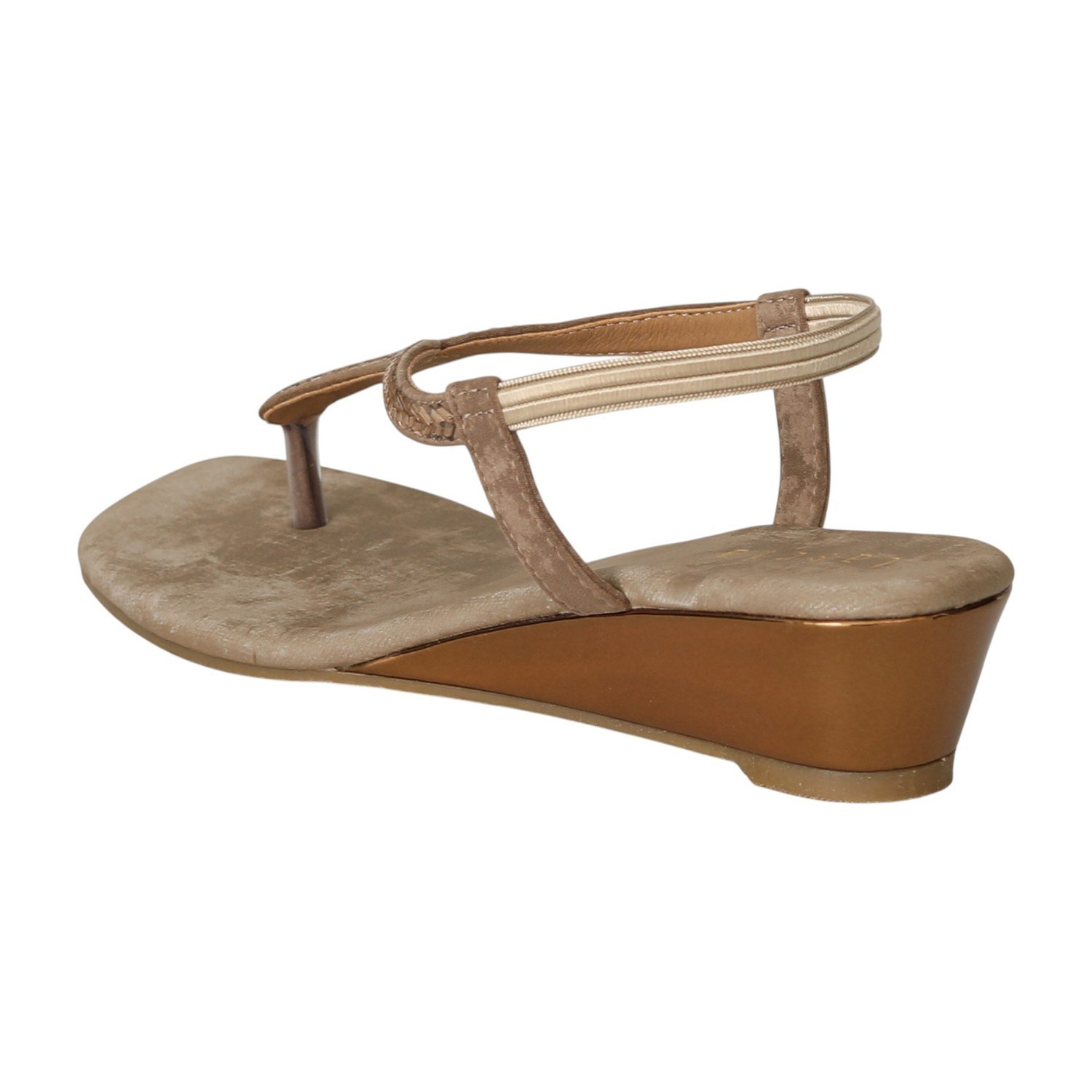 Women Golden Taupe T-Strap Wedges