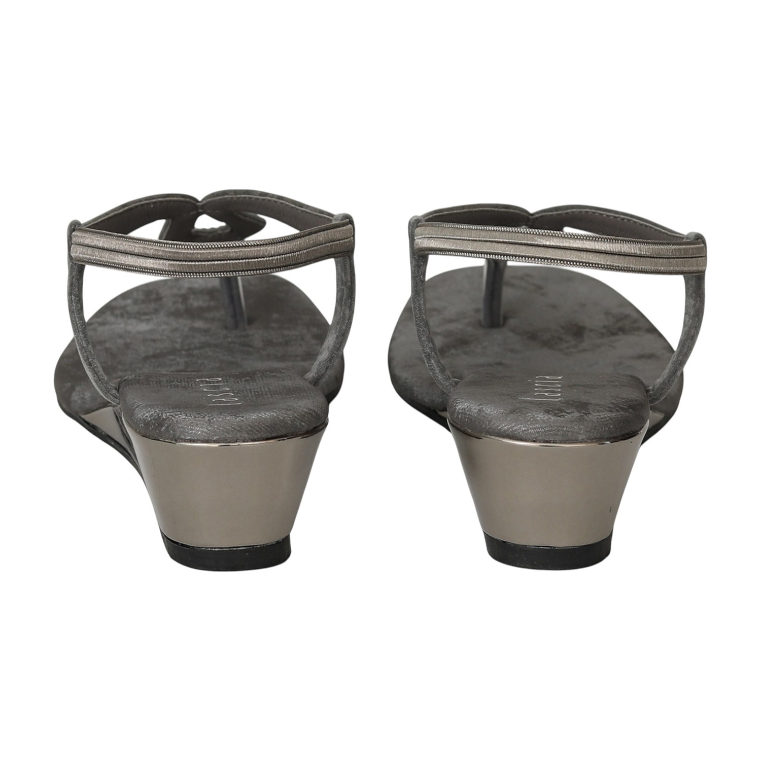 Women Silver Grey T-Strap Wedges