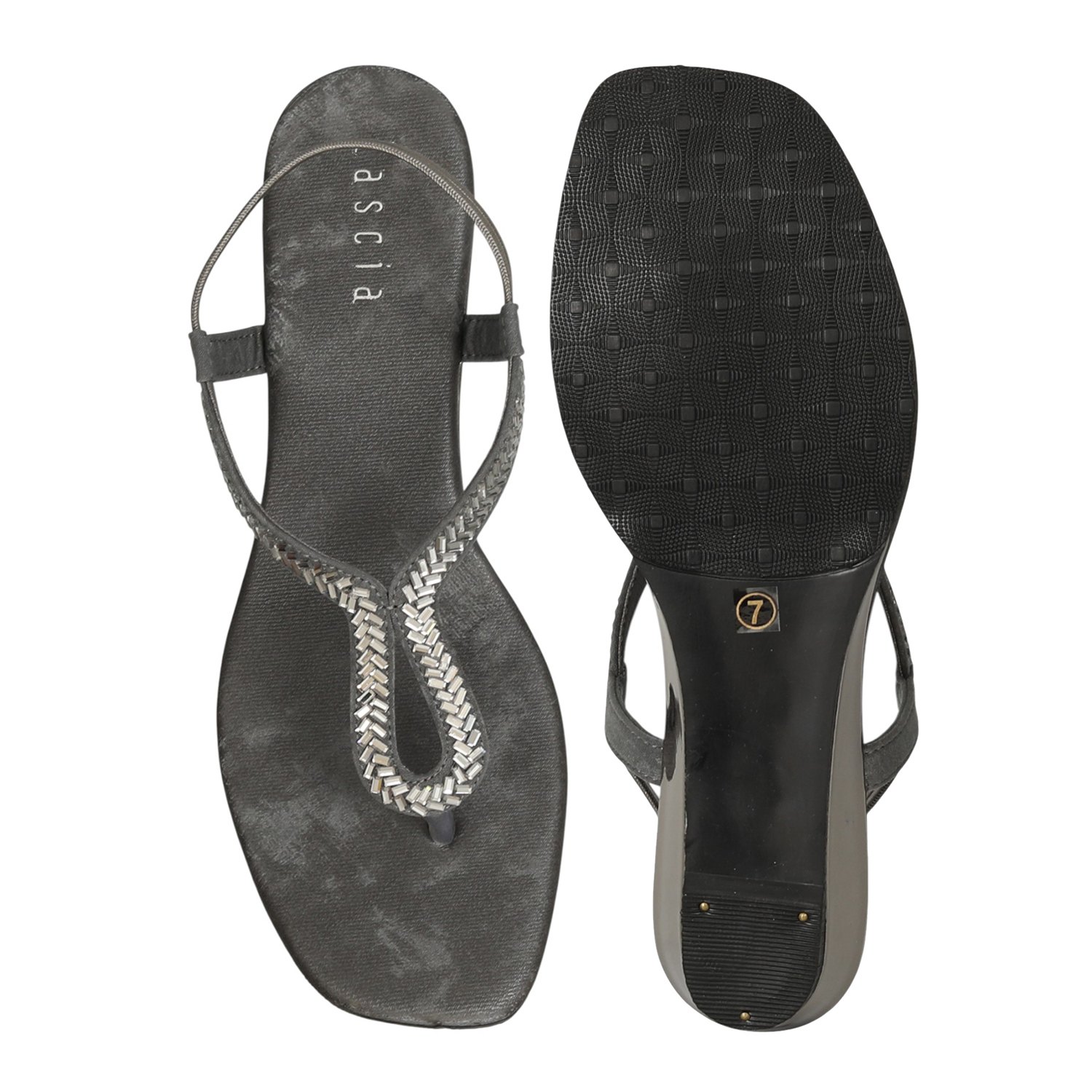 Women Silver Grey T-Strap Wedges