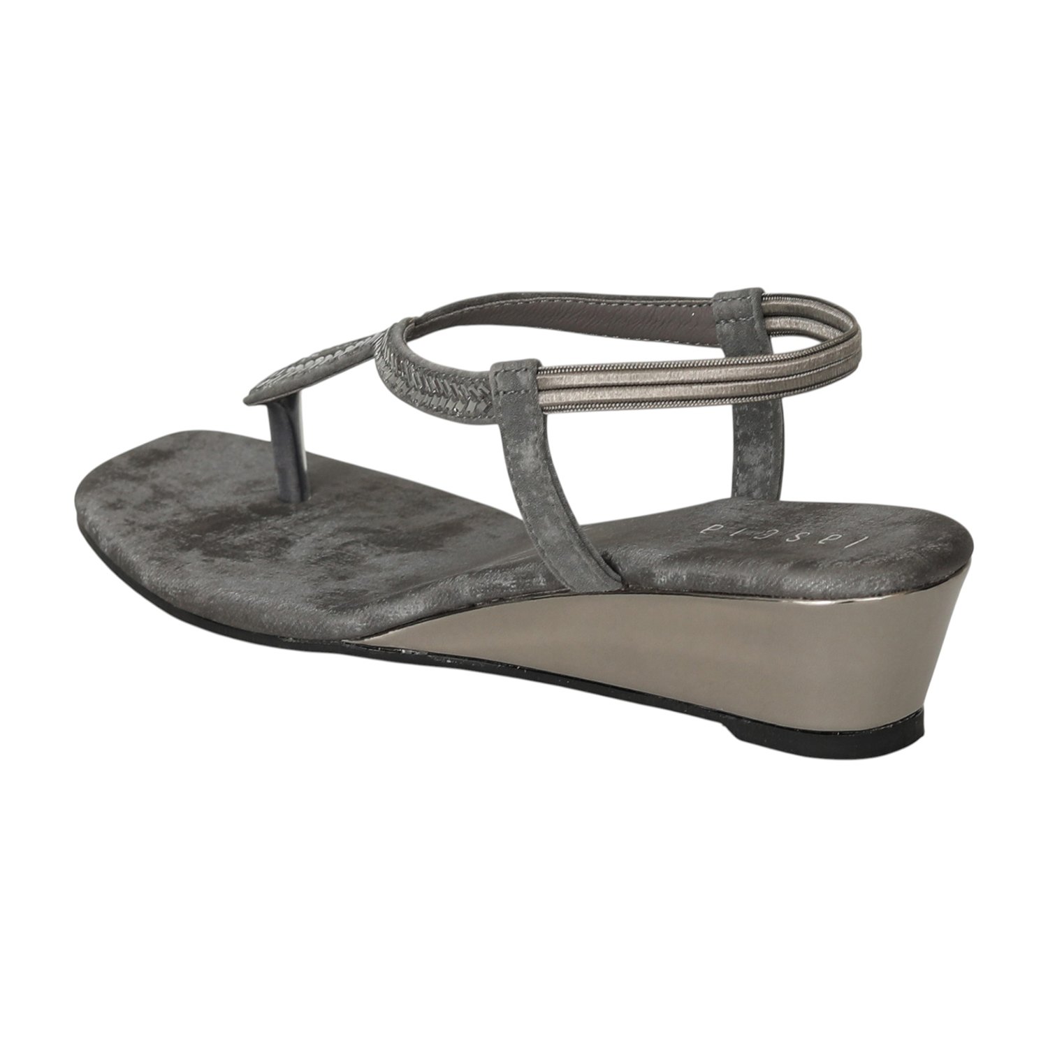 Women Silver Grey T-Strap Wedges