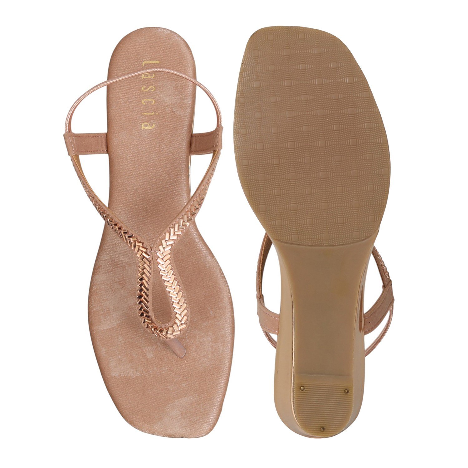 Women Rose gold Peach T-Strap Wedges
