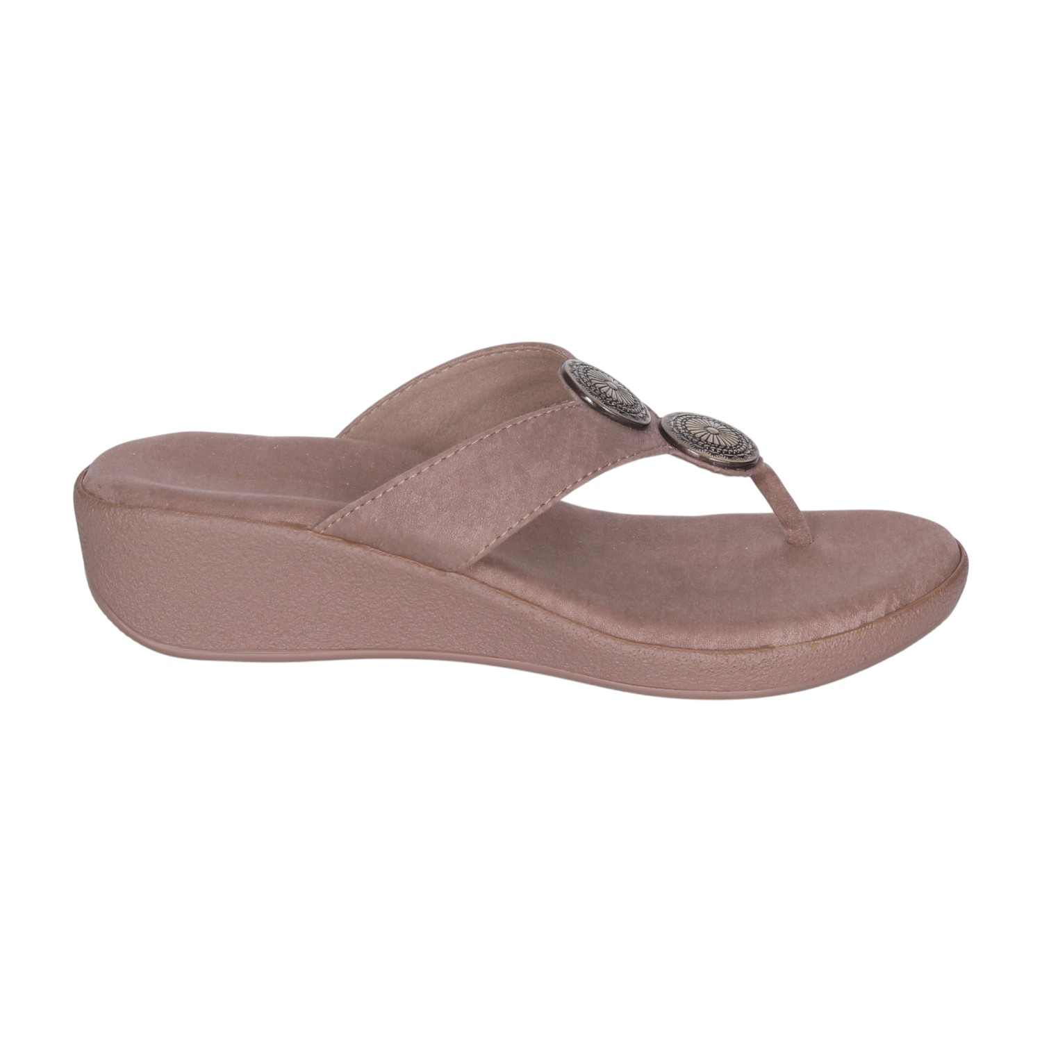 Women Comfortable Nude Wedge Thong Sandals with Embellishments
