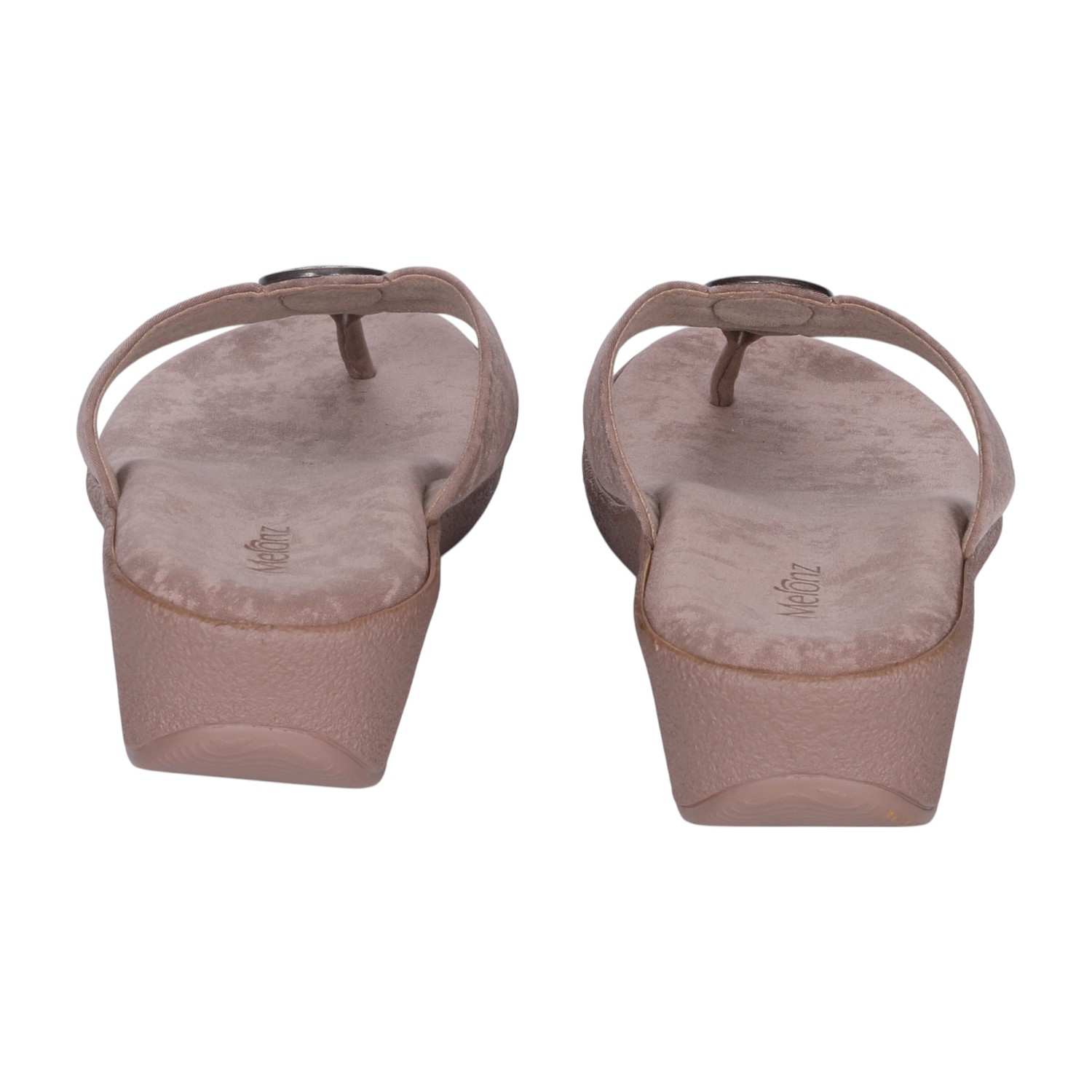Women Comfortable Nude Wedge Thong Sandals with Embellishments