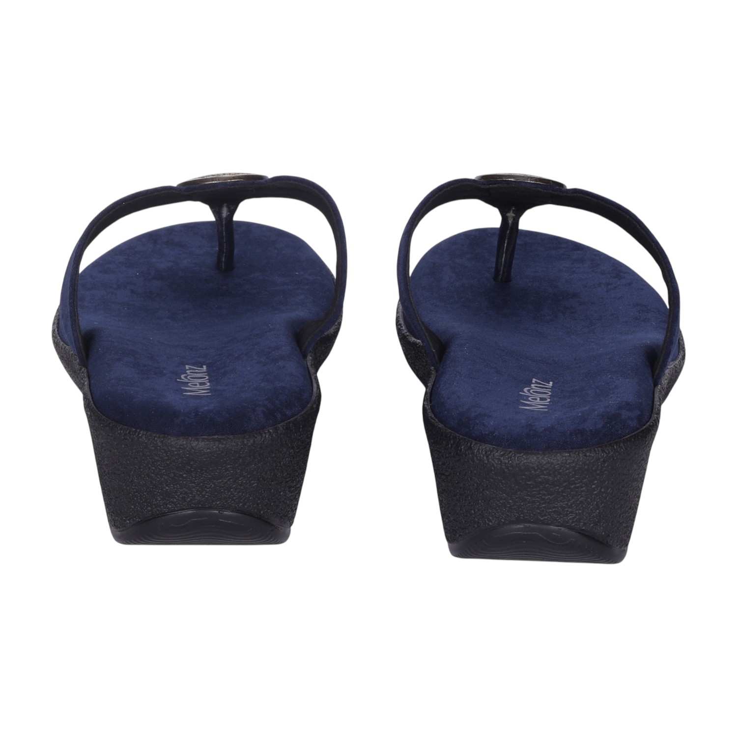Women Comfortable Navy Wedge Thong Sandals with Embellishments