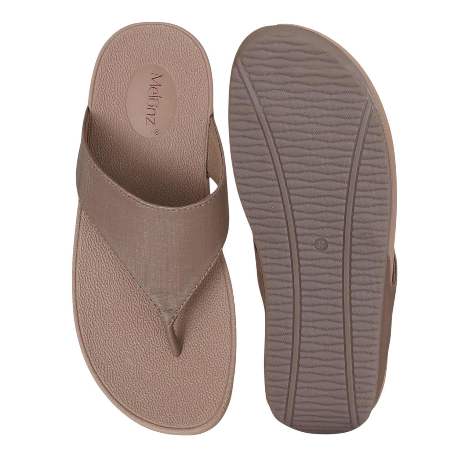 Women Brown Textured Strap Thong Sandal