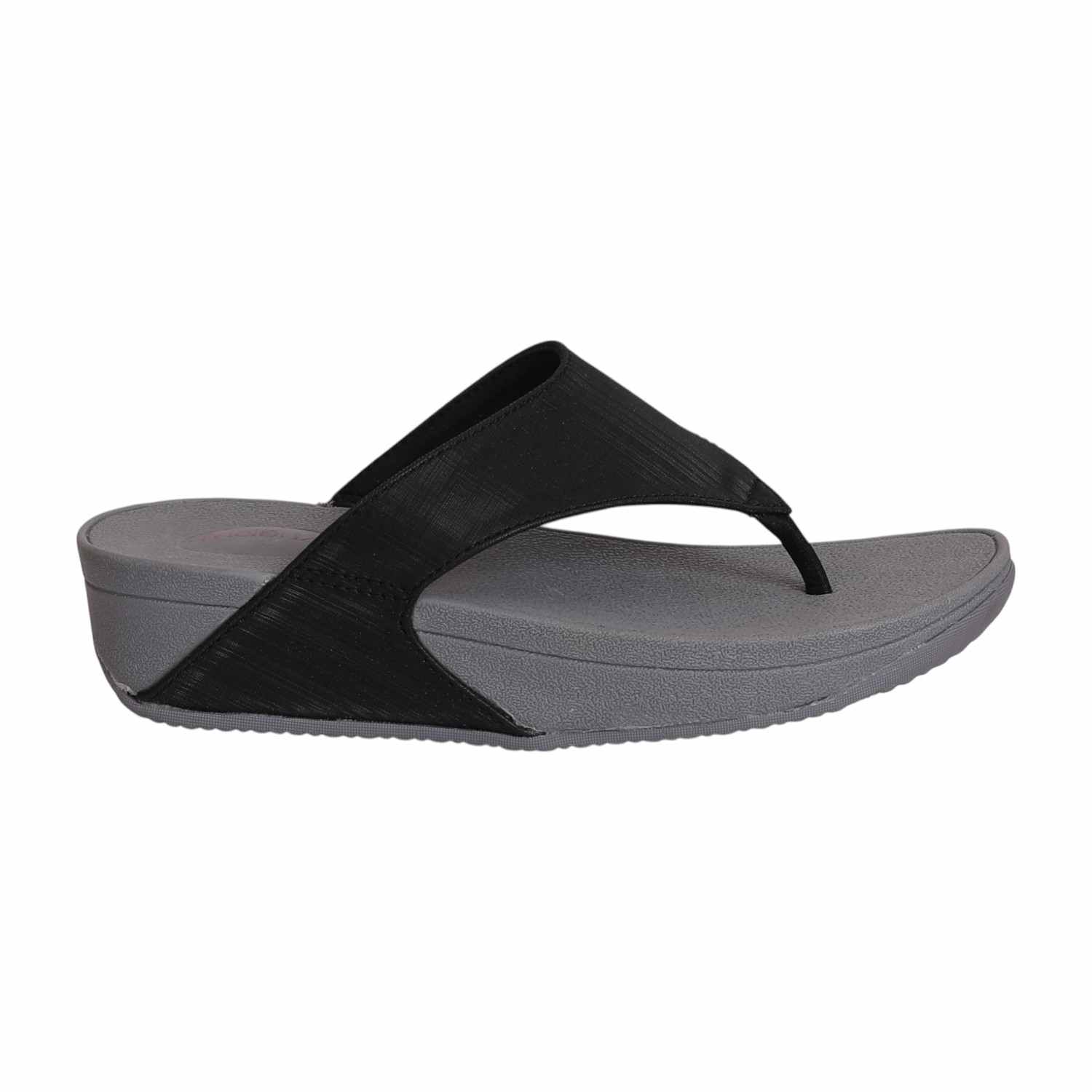 Women Black Textured Strap Thong Sandal