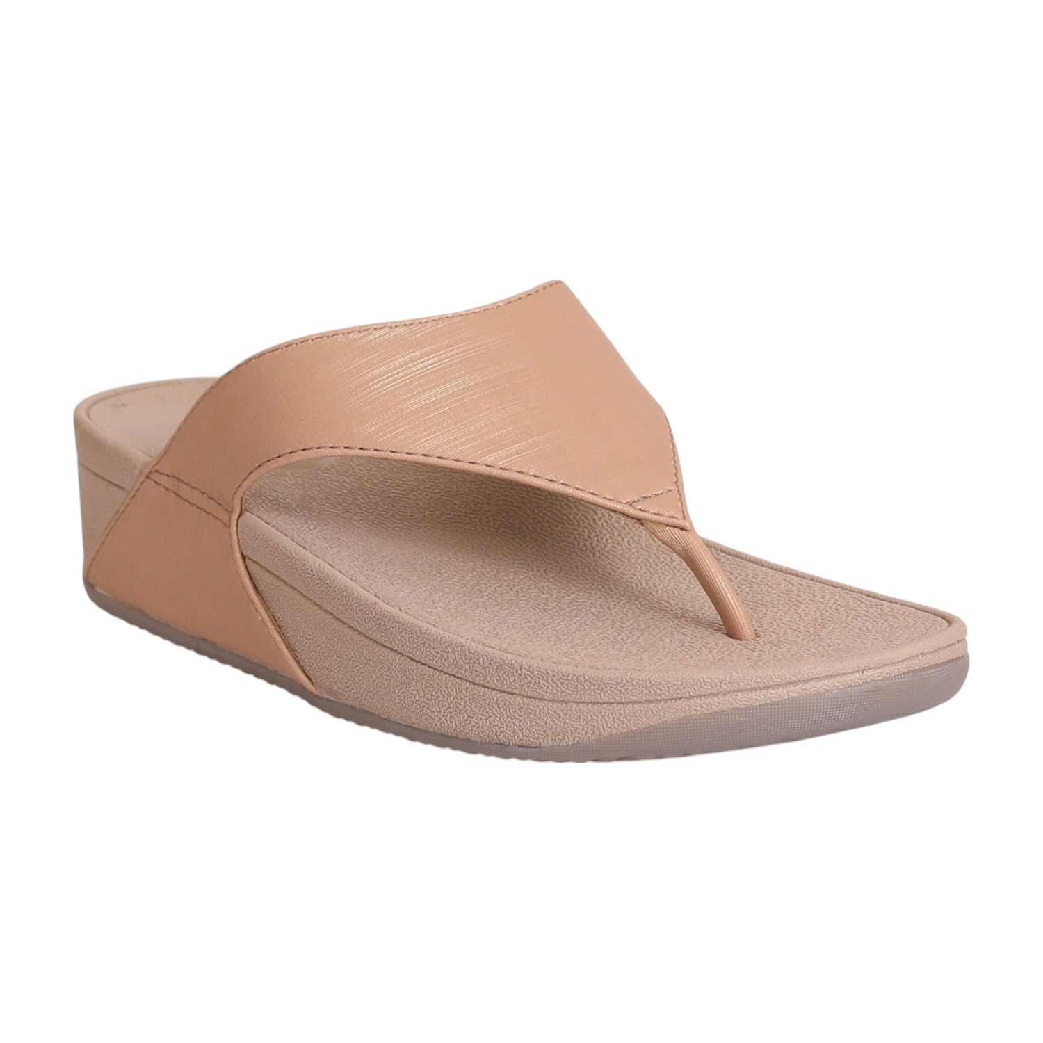 Women Rose Gold Textured Strap Thong Sandal