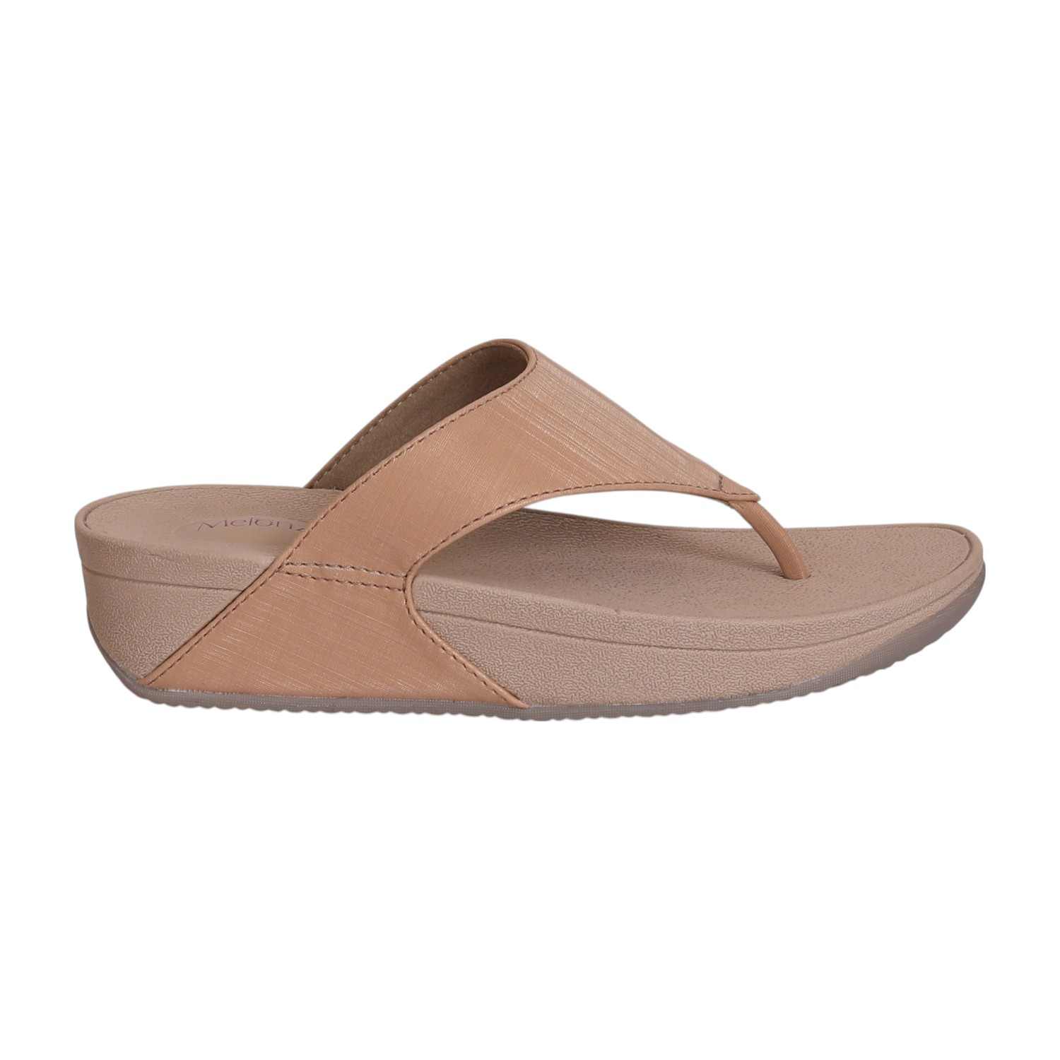 Women Rose Gold Textured Strap Thong Sandal