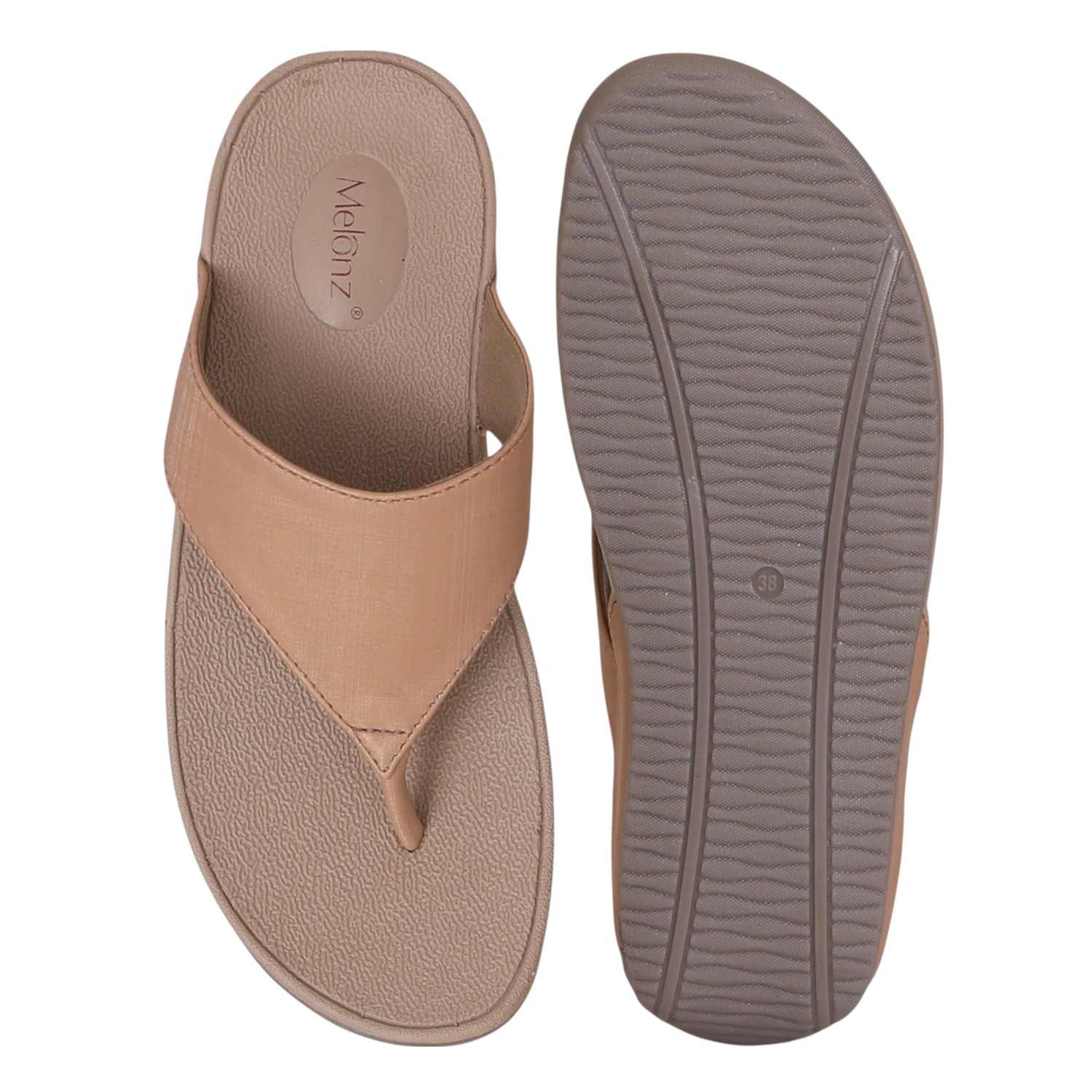 Women Rose Gold Textured Strap Thong Sandal
