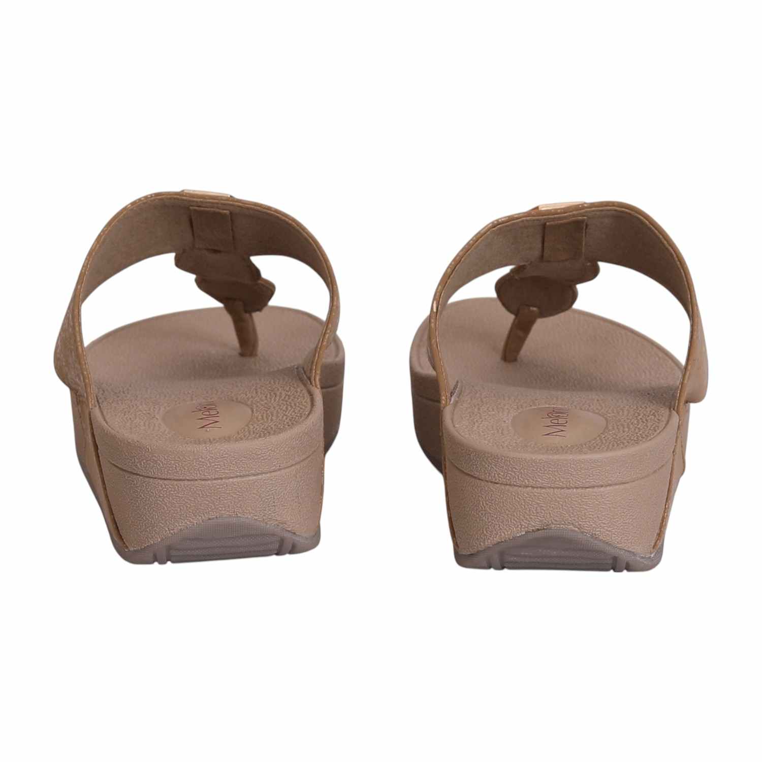 Women Tan Thong Wedge with Chain Link Embellishment