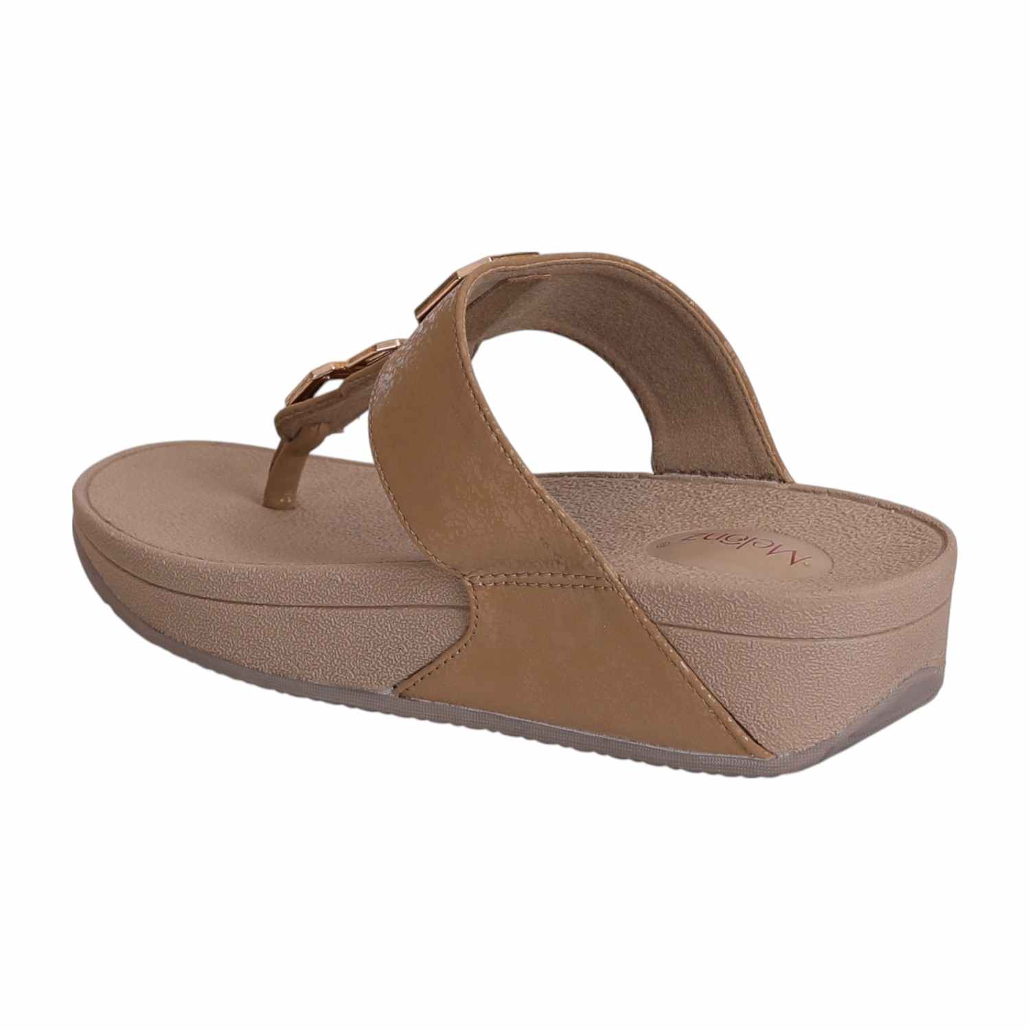 Women Tan Thong Wedge with Chain Link Embellishment