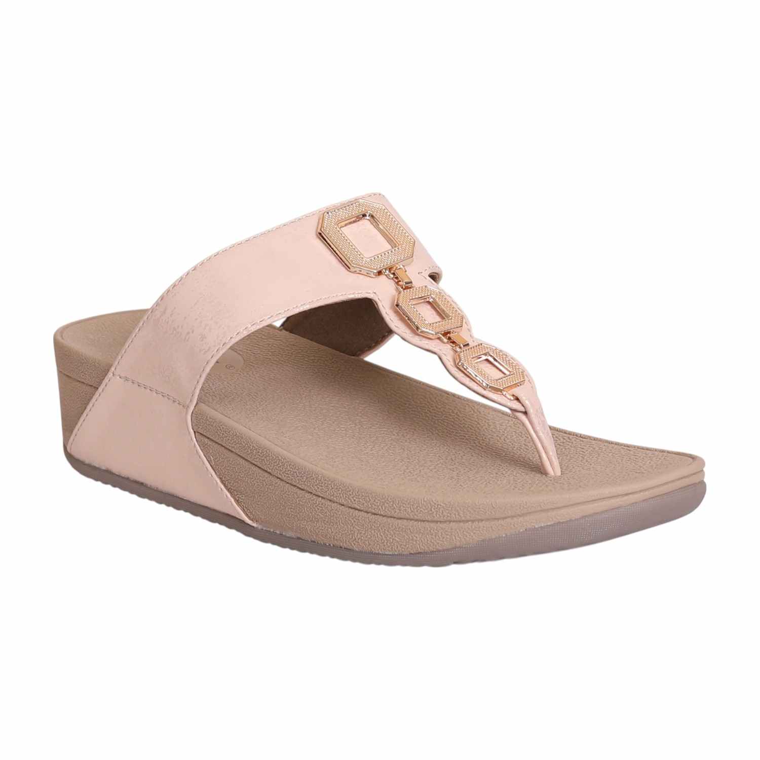 Women Peach Thong Wedge with Chain Link Embellishment