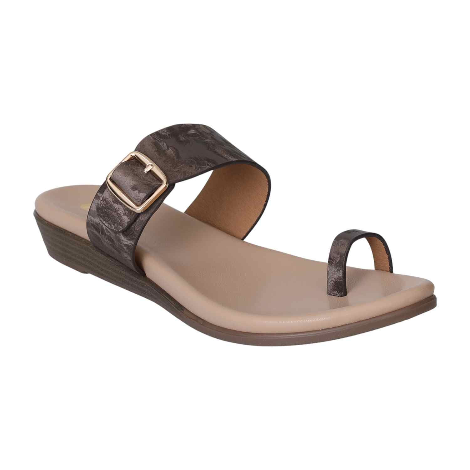 Brown Chic Buckle Slides for Women