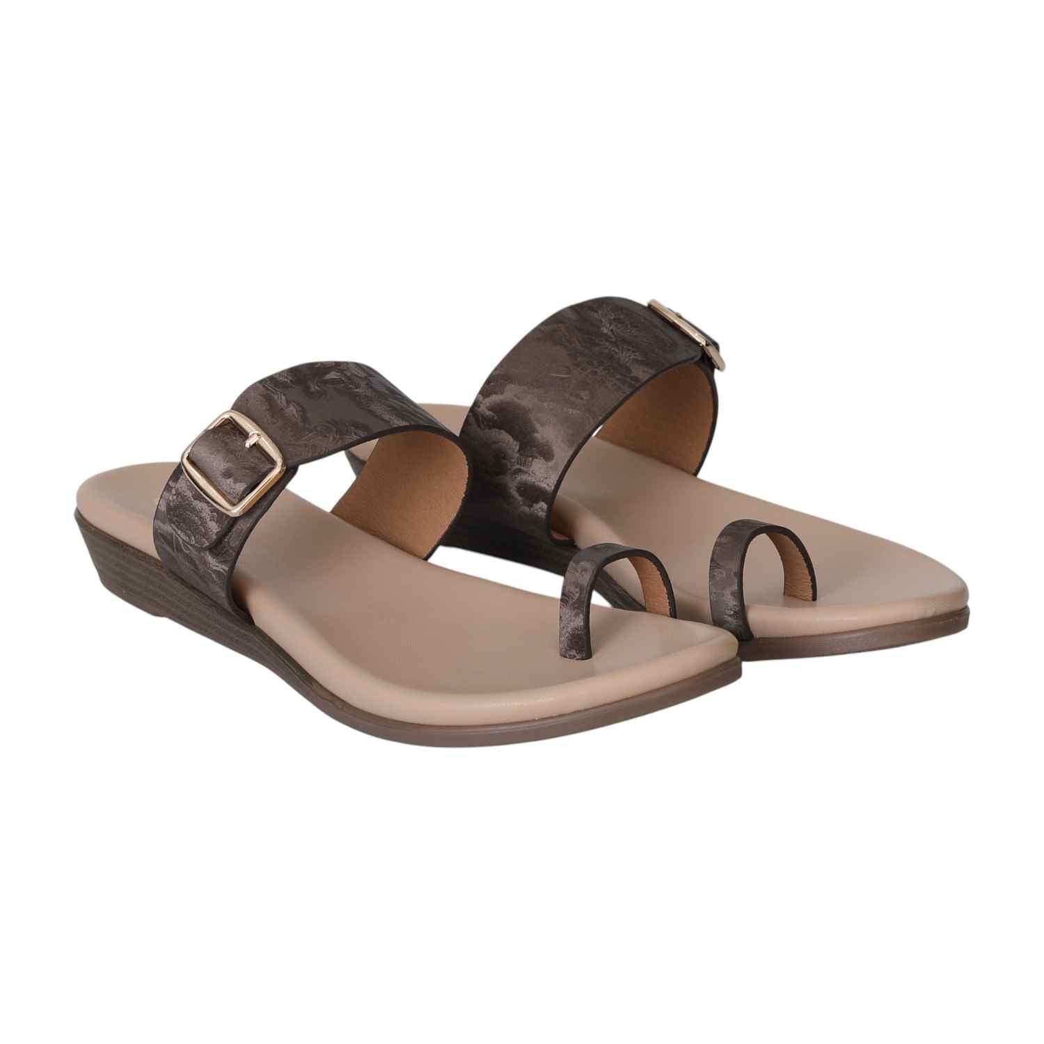 Brown Chic Buckle Slides for Women