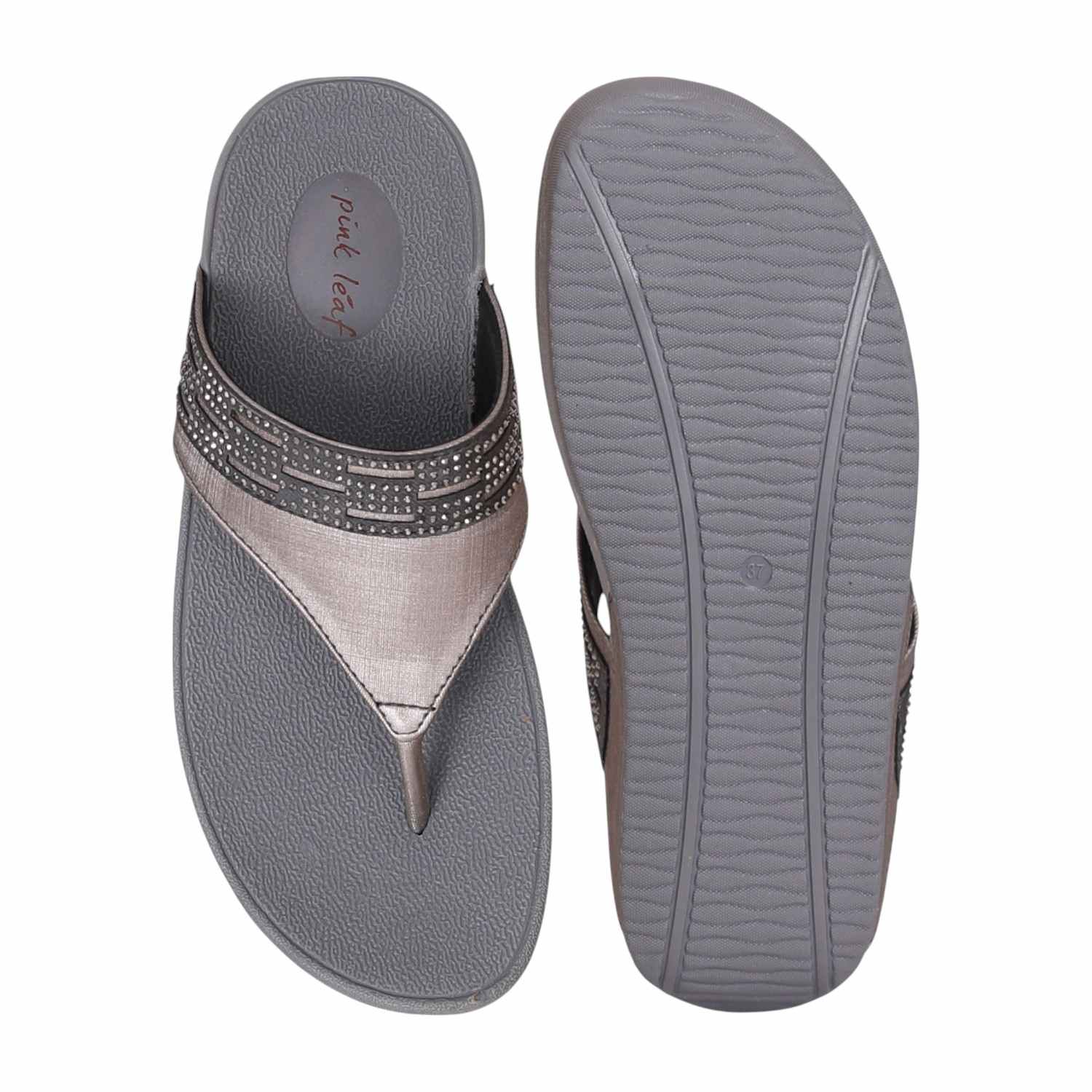 Women's Evening Grey Wedge Thong Sandal