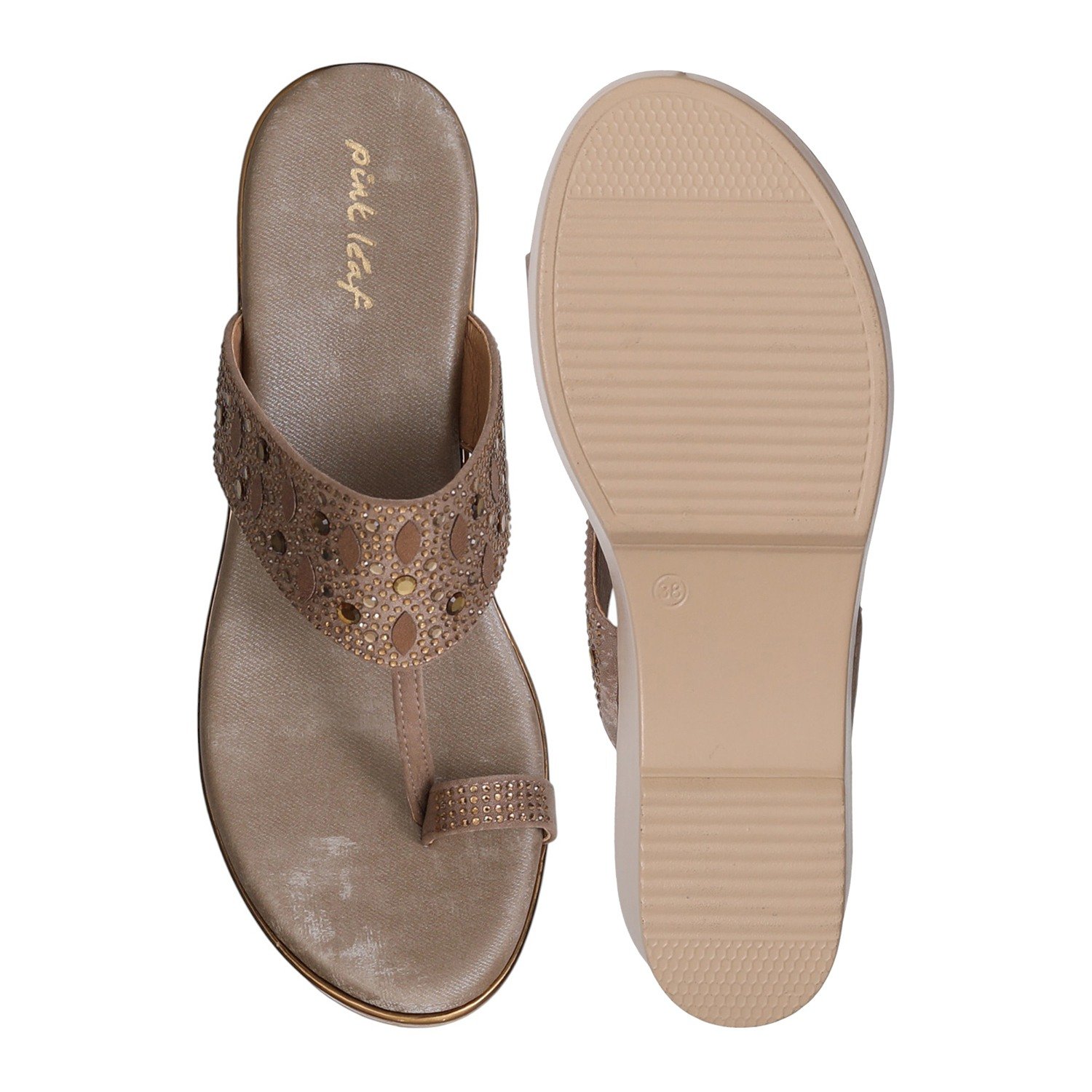 Taupe Gleam Wedge Thongs for Women