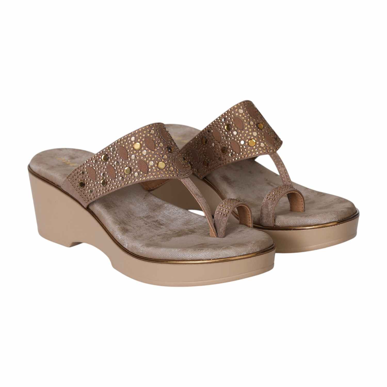 Taupe Gleam Wedge Thongs for Women
