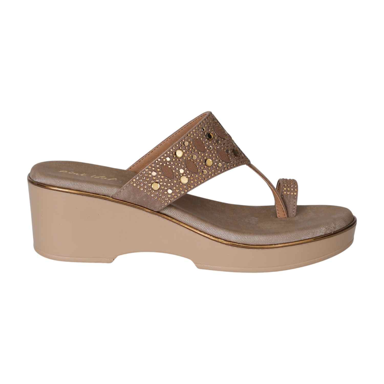Taupe Gleam Wedge Thongs for Women