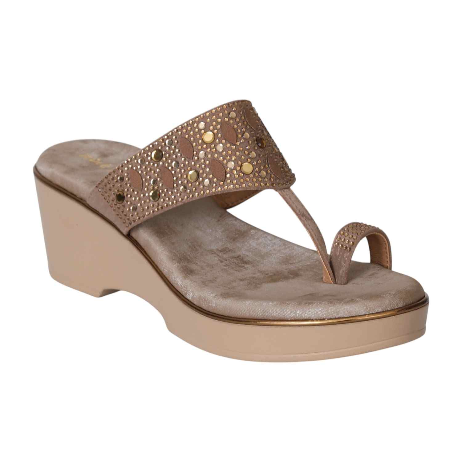 Taupe Gleam Wedge Thongs for Women