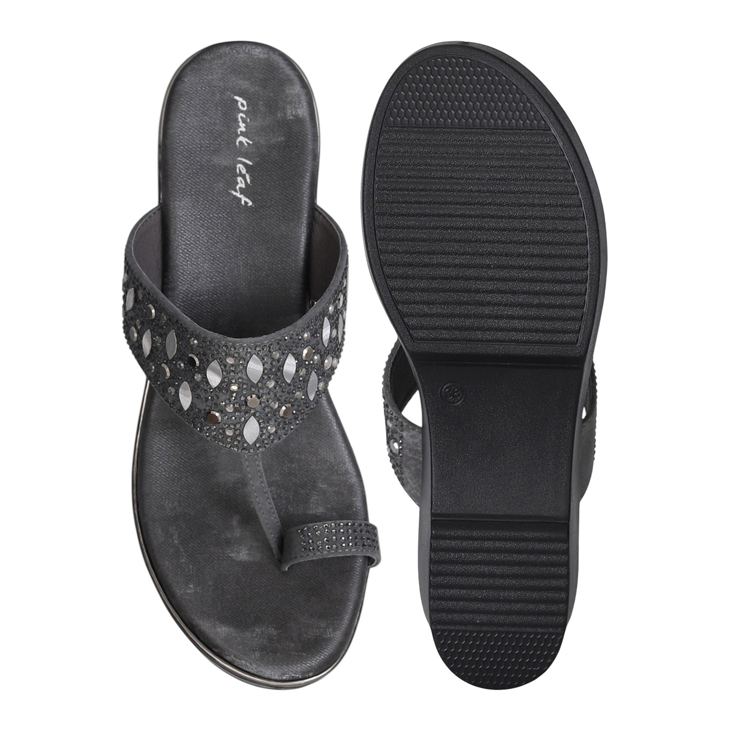 Dark Grey Gleam Wedge Thongs for Women