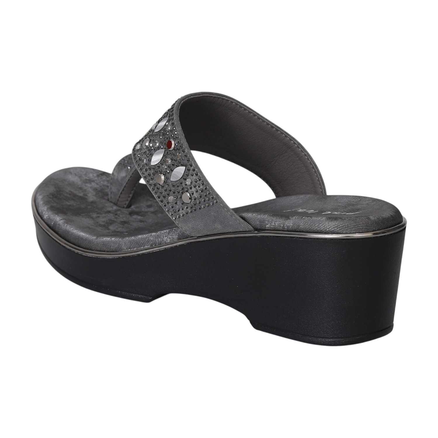 Dark Grey Gleam Wedge Thongs for Women