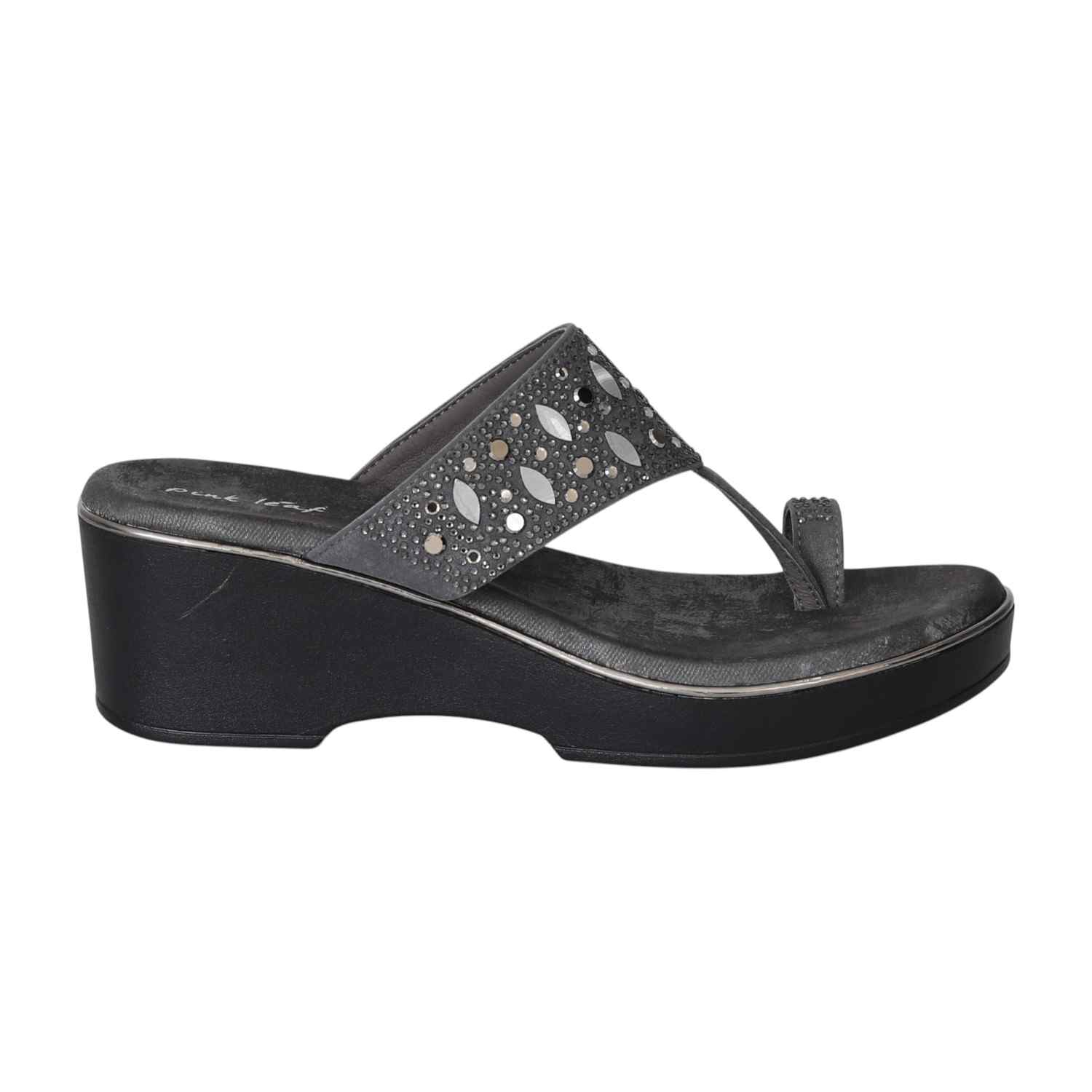 Dark Grey Gleam Wedge Thongs for Women