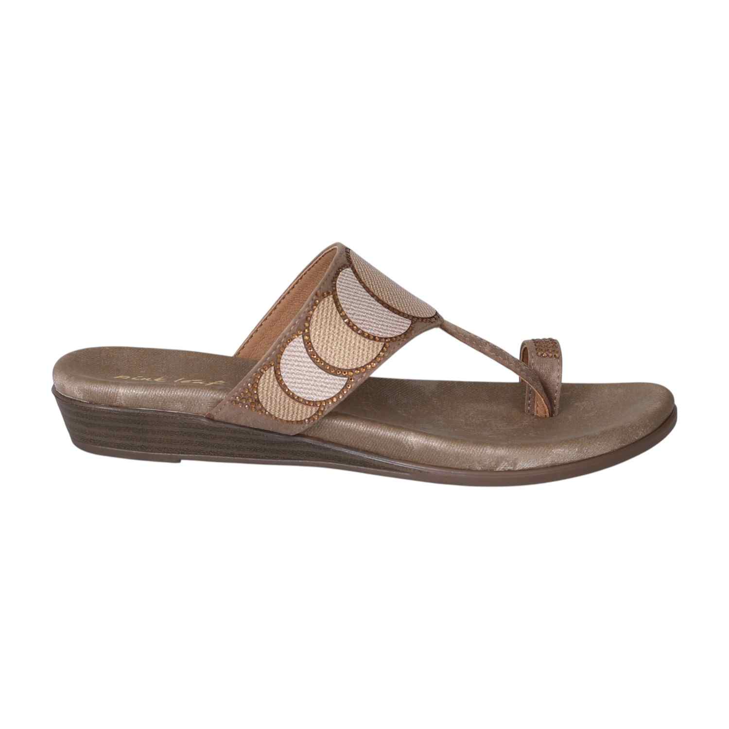 Beige Bronze Toe-Ring Flats for Women
