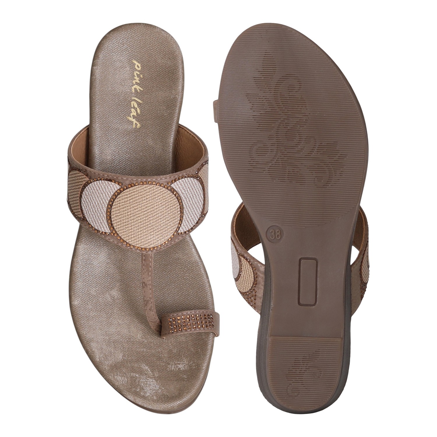 Beige Bronze Toe-Ring Flats for Women