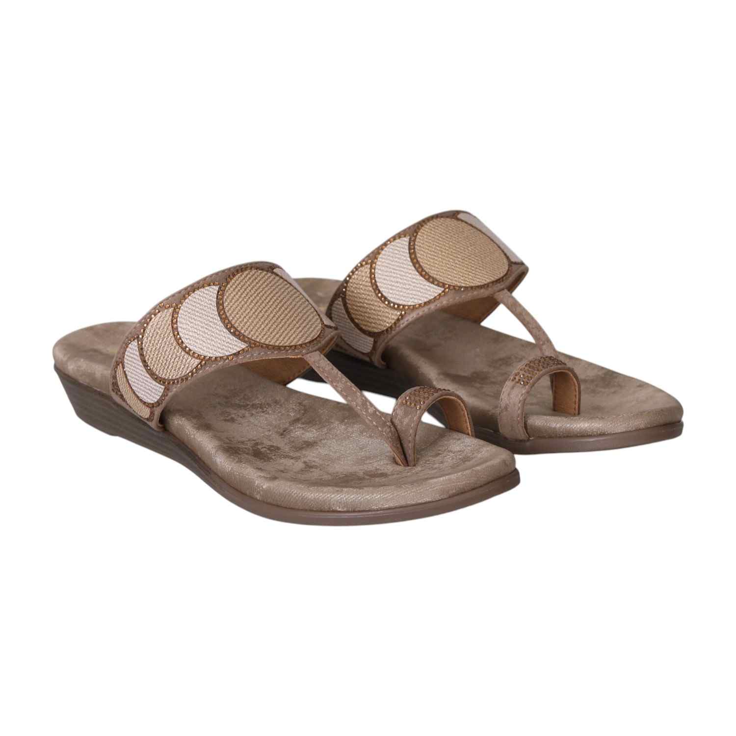 Beige Bronze Toe-Ring Flats for Women